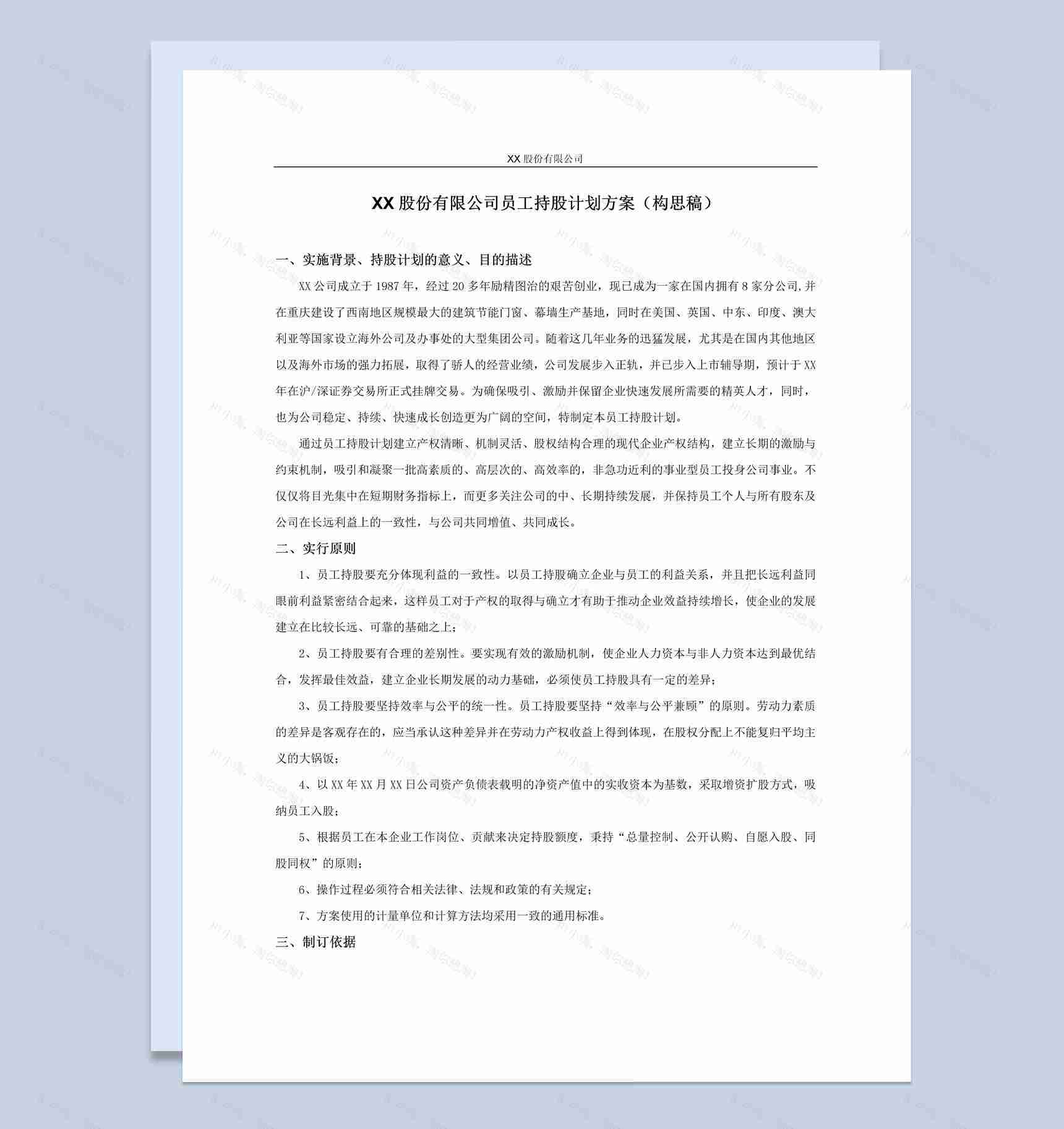 股份有限公司员工持股计划方案范本Word模板-1