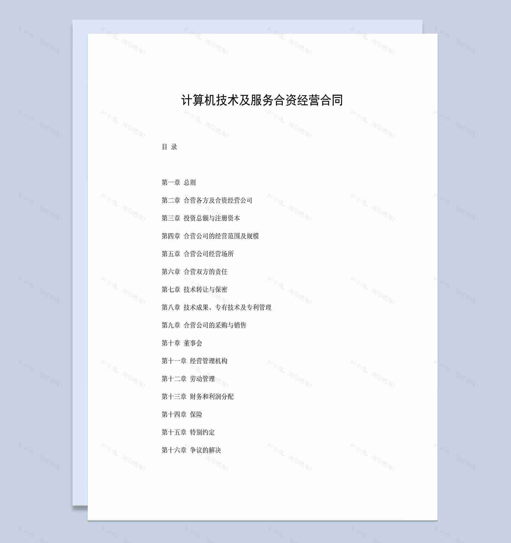 计算机技术及服务合资经营合同范本Word模板-1
