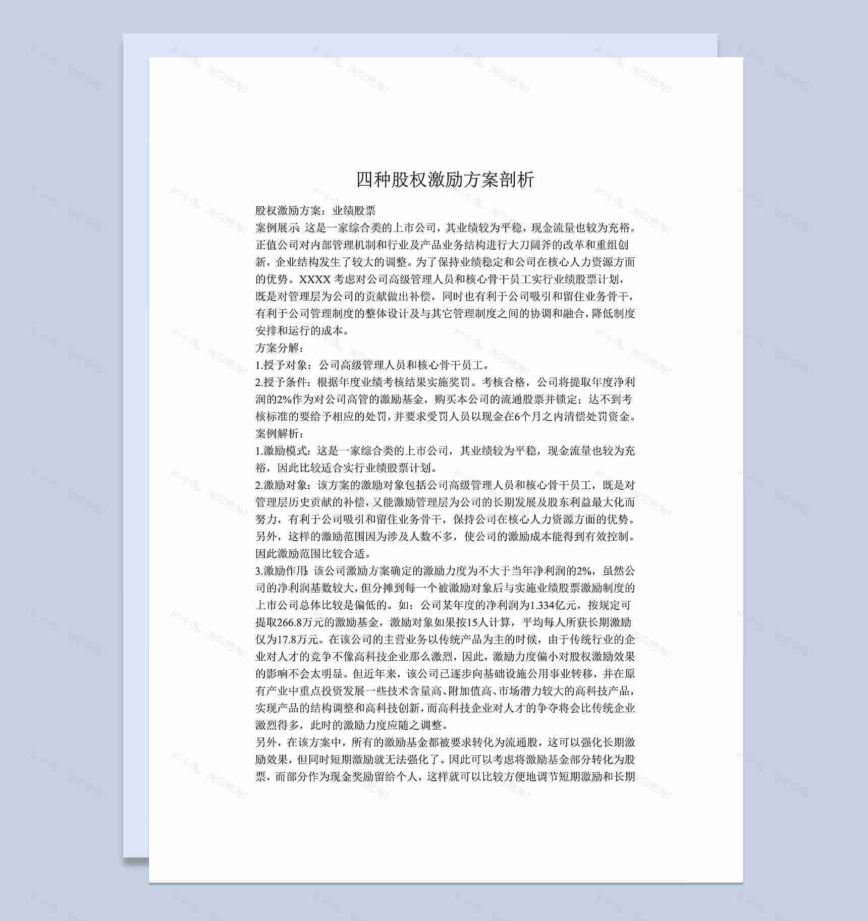 公司期权激励方案四种股权激励方案期权激励协议Word模板-1