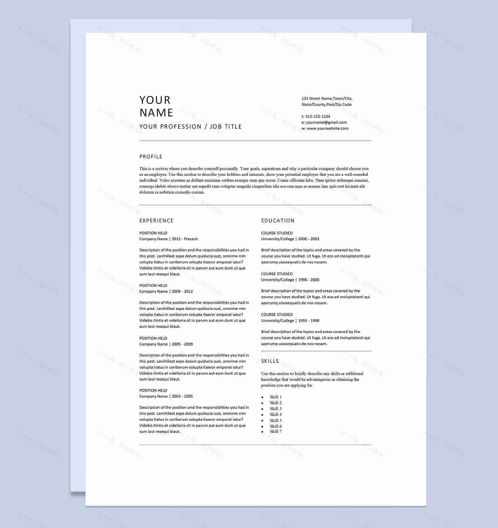 外企员工通用欧美风求职简历个人简历自荐信Word模板-1