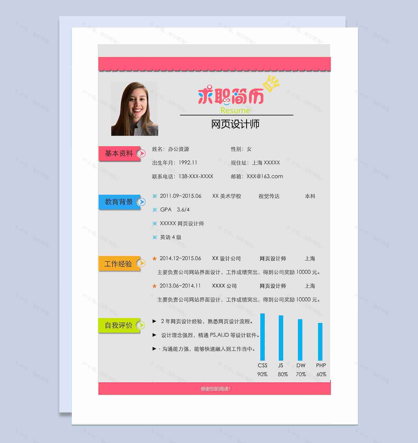 简约实用网页设计师岗位个人工作求职简历Word模板-1