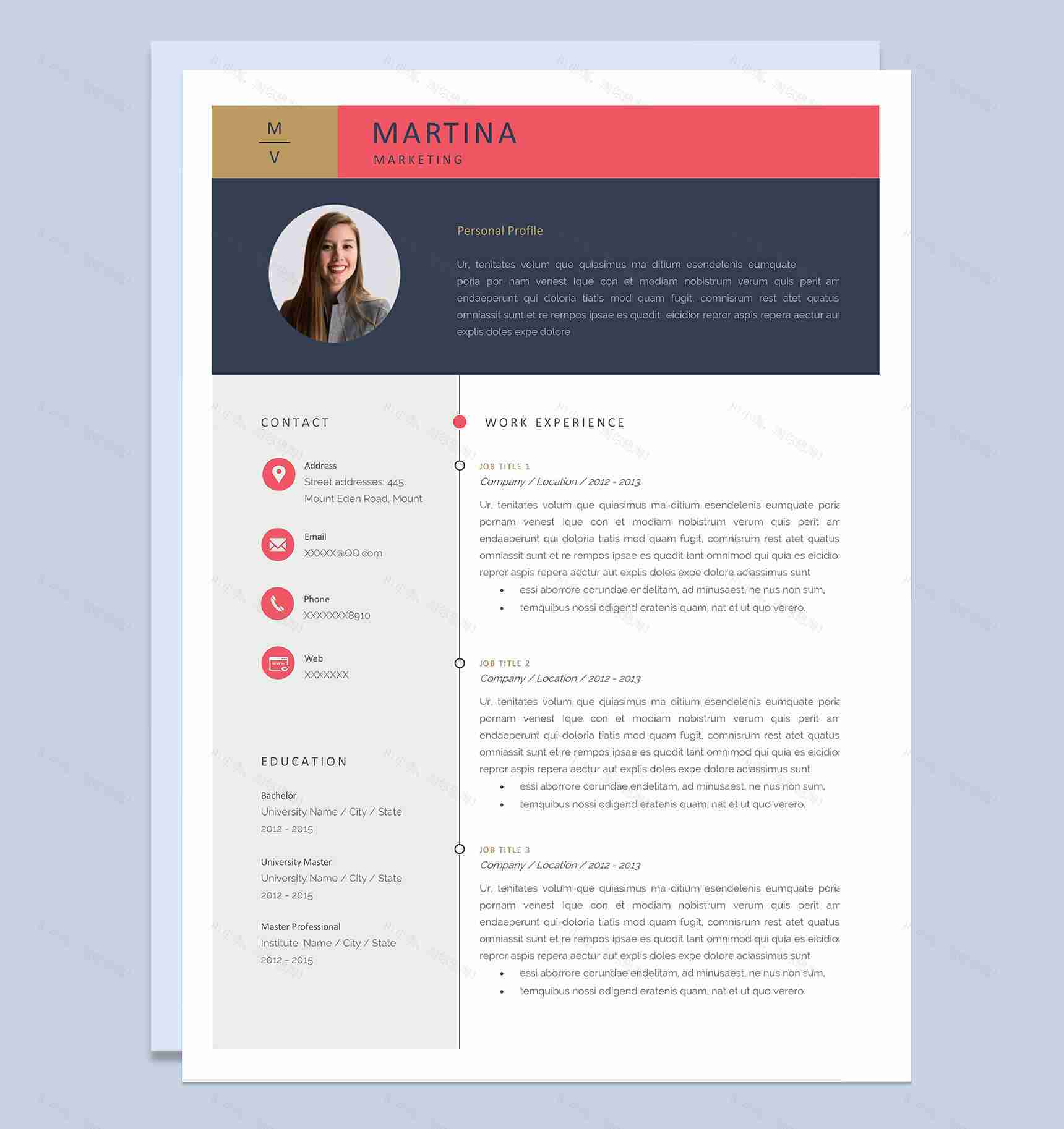 时尚创意销售相关岗位个人英文求职简历Word模板-1