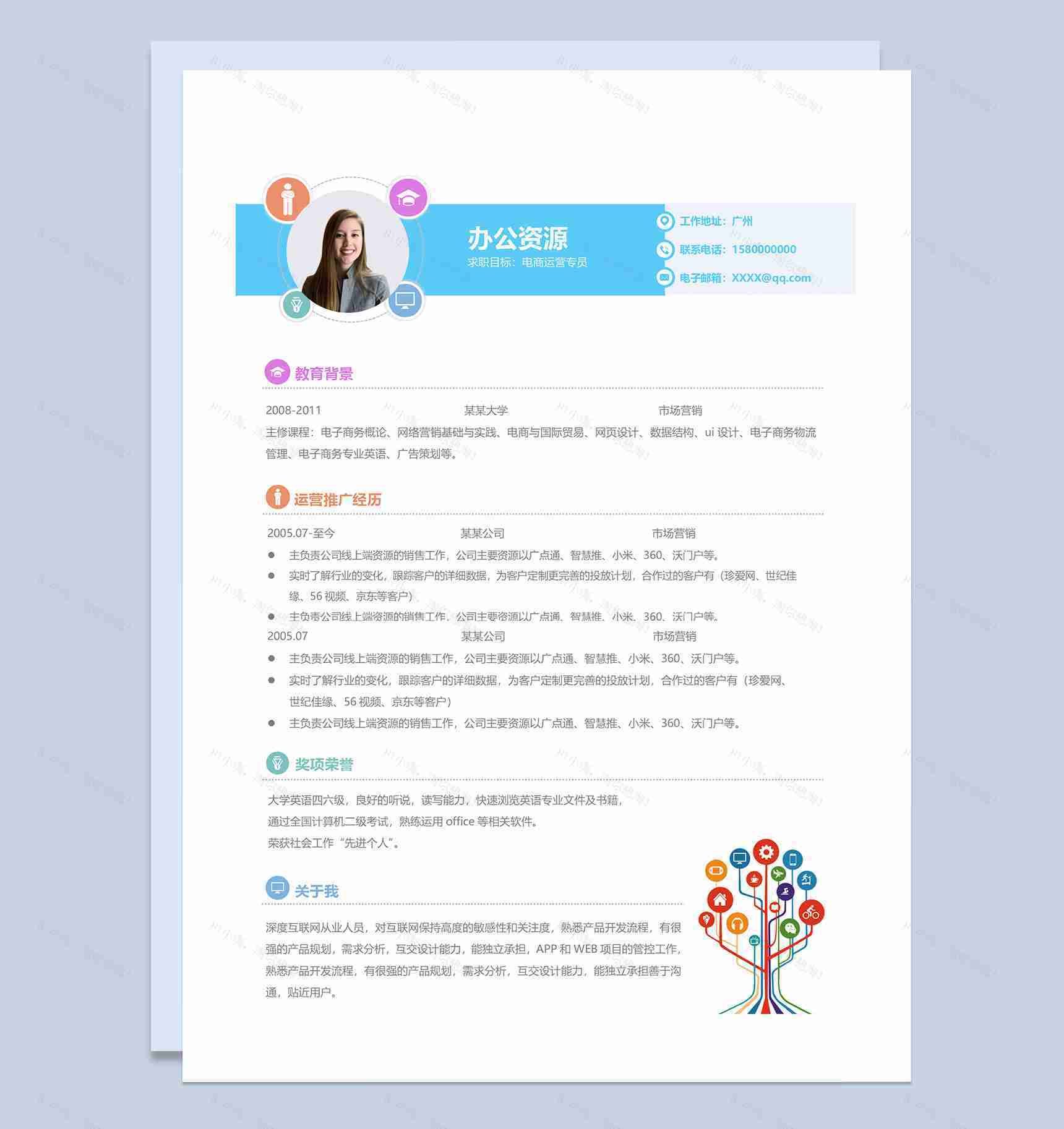 电商运营专员市场营销专员通用求职简历个人简历Word模板-1