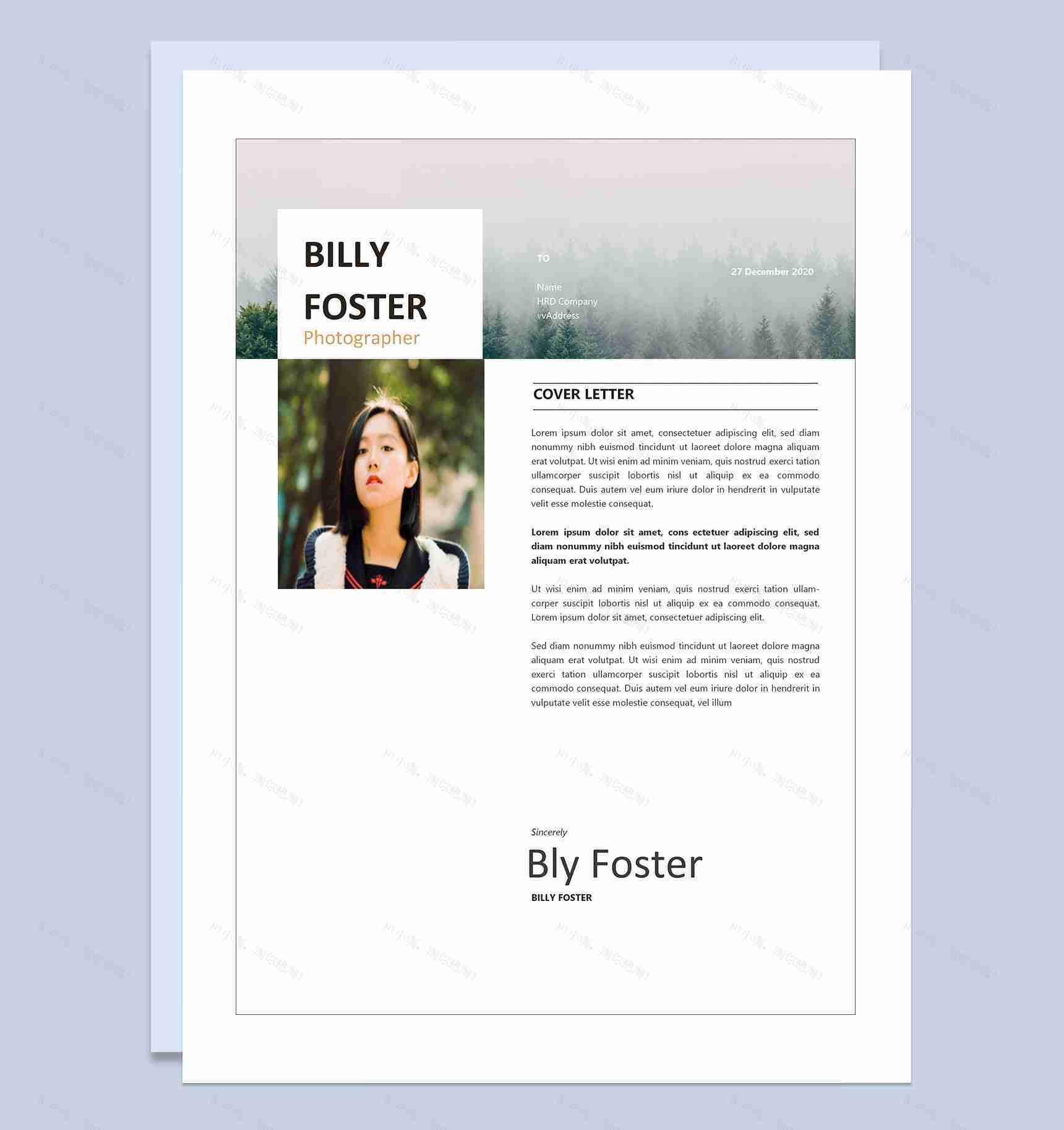 时尚风外企摄影师求职通用个人简历Word模板-1