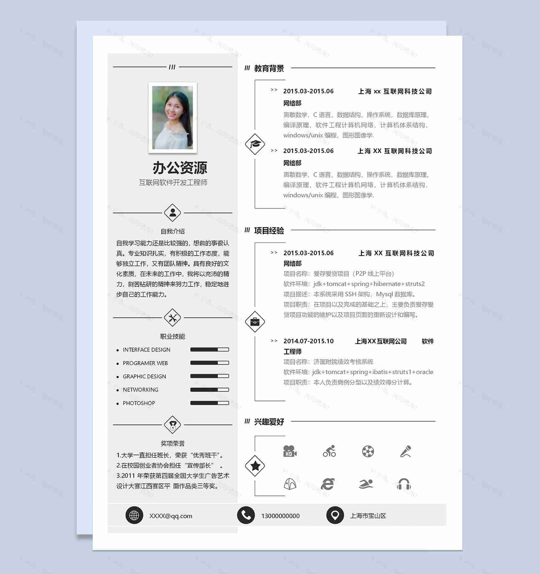 互联网软件开发工程师求职应聘简历Word模板-1