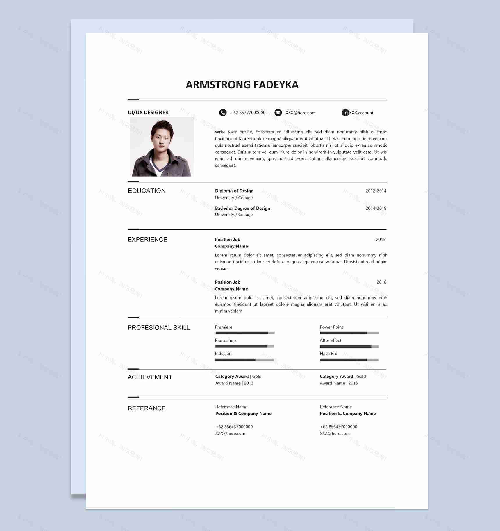 欧美风UX设计师通用英文求职简历Word模板-1