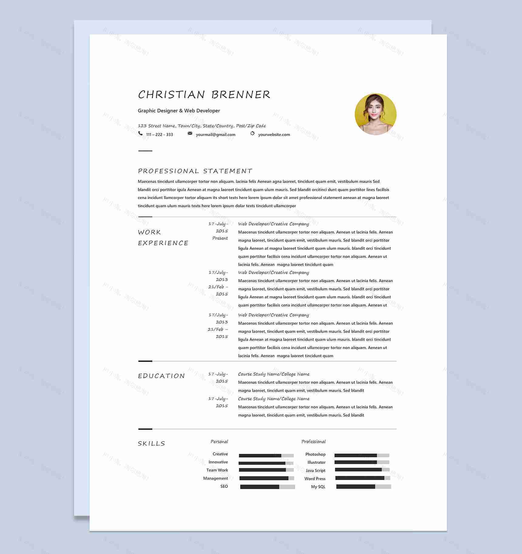 平面设计师网页设计师通用求职简历Word模板-1