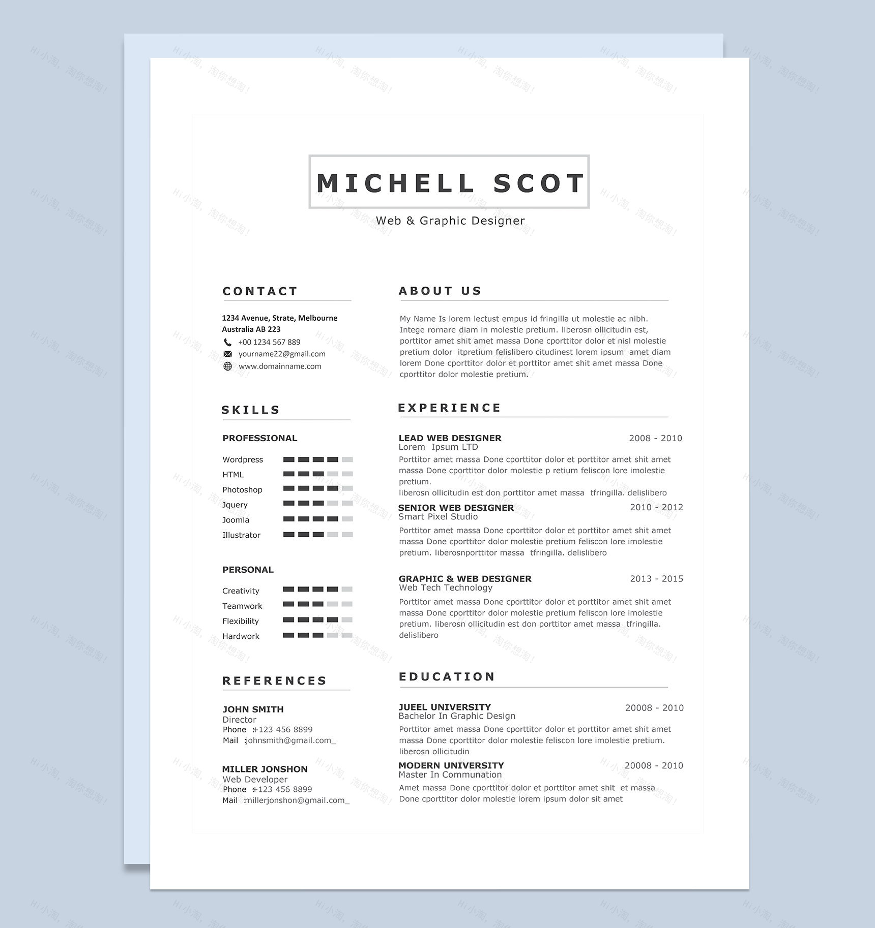 简约欧美风网页设计师和平面设计师通用个人简历求职简历Word模板-1