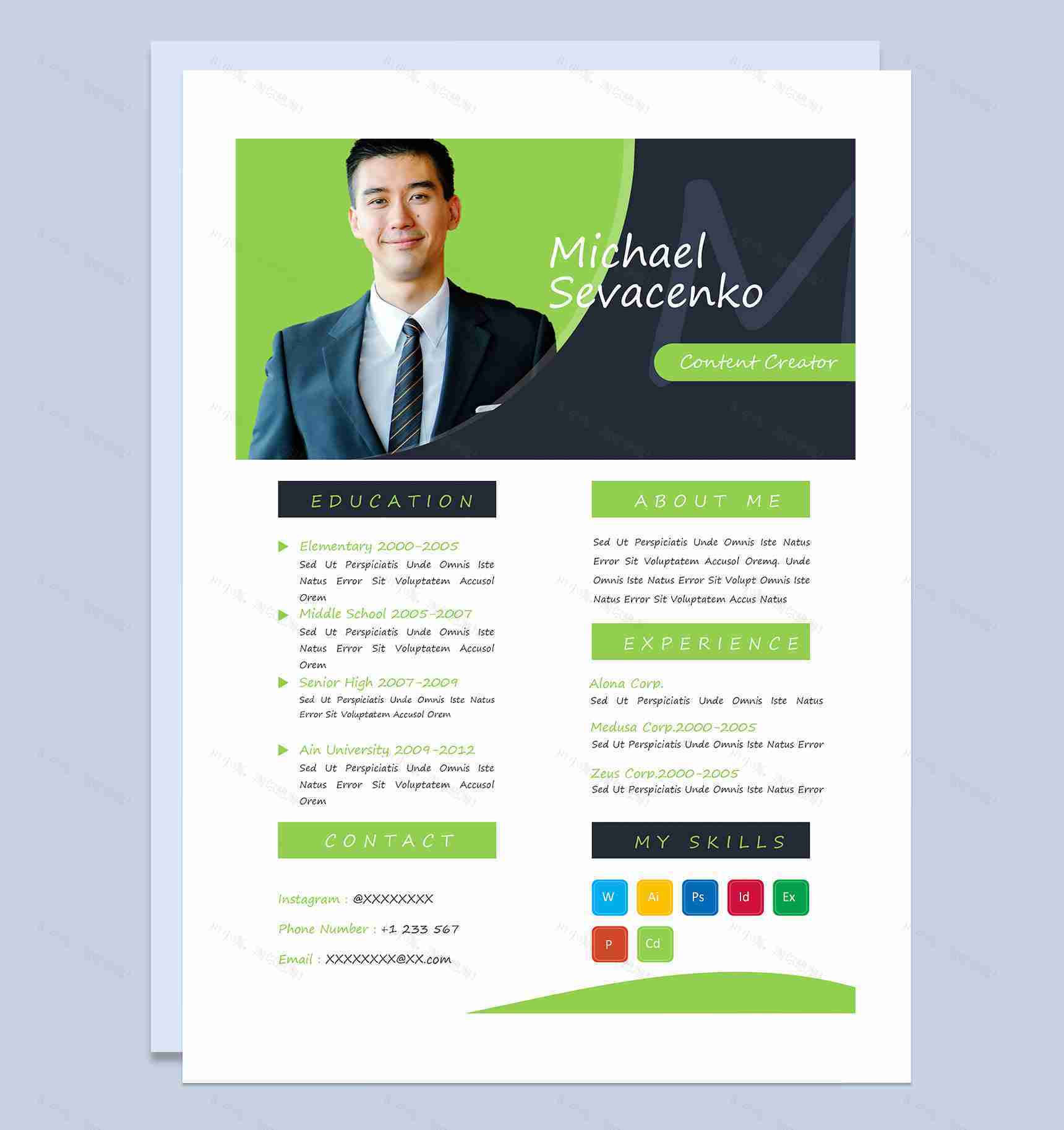 绿色简约外企通用个人简历求职简历Word模板-1