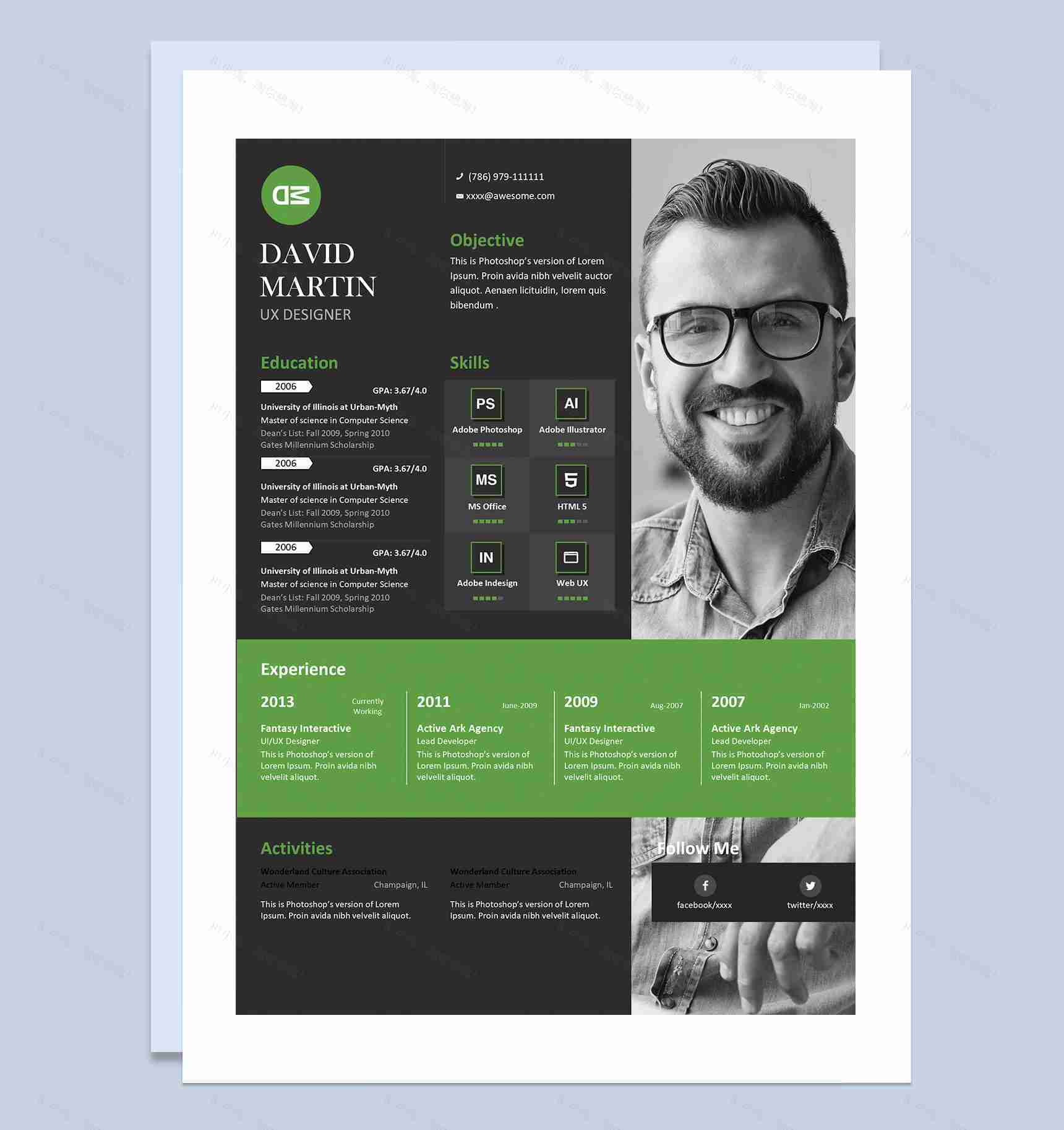 时尚欧美风用户体验设计师求职通用个人简历Word模板-1