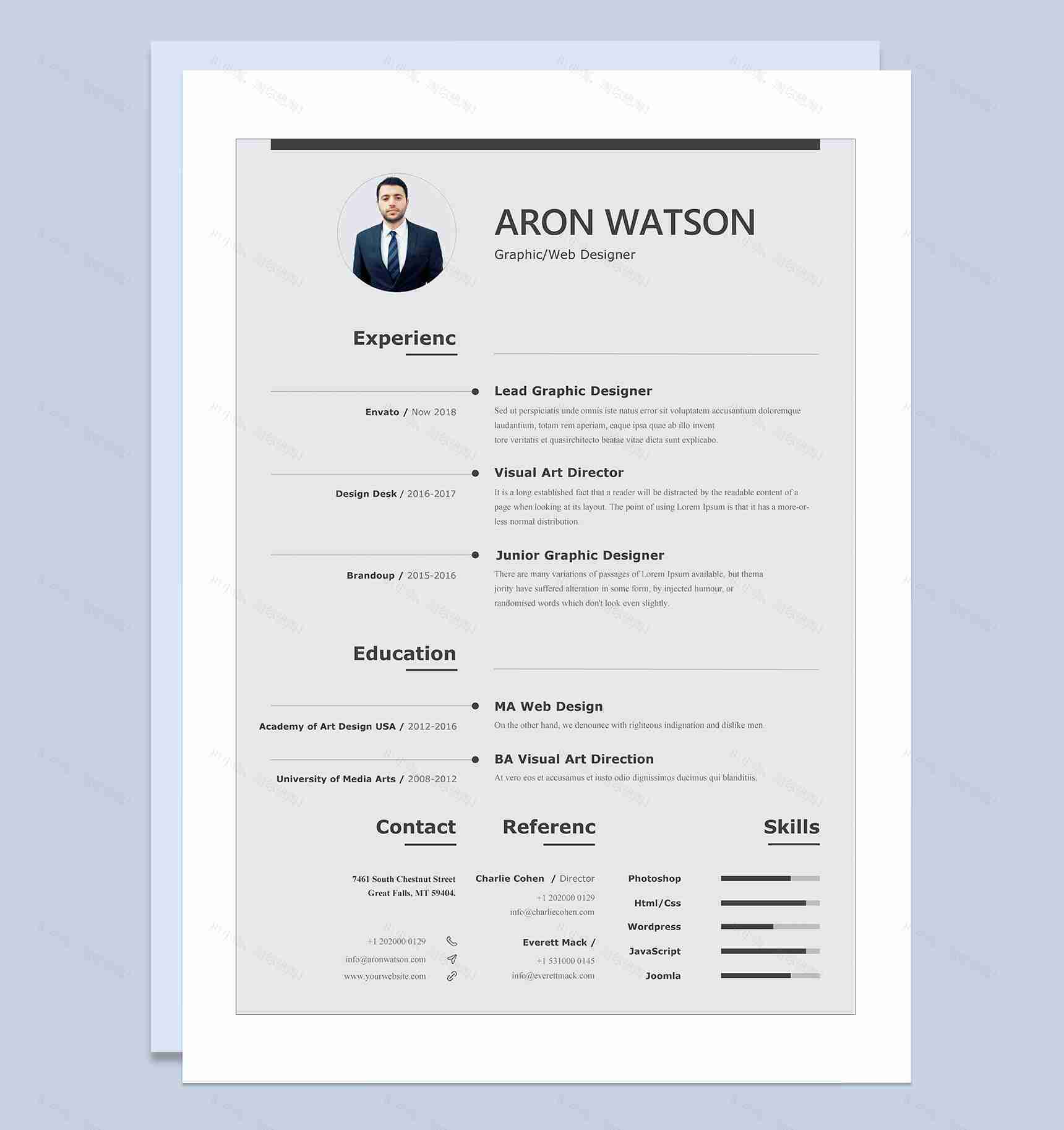 平面设计师网页设计师通用求职简历个人简历Word模板-1