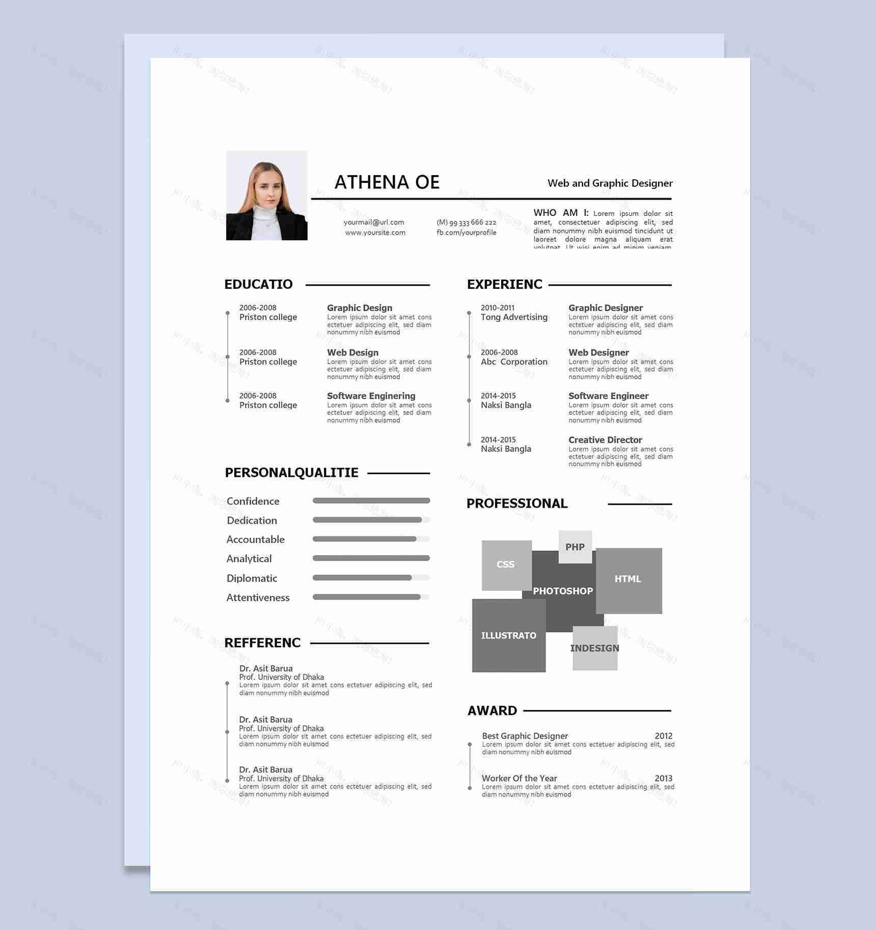 网页设计师平面设计师通用的个人简历求职简历Word模板-1