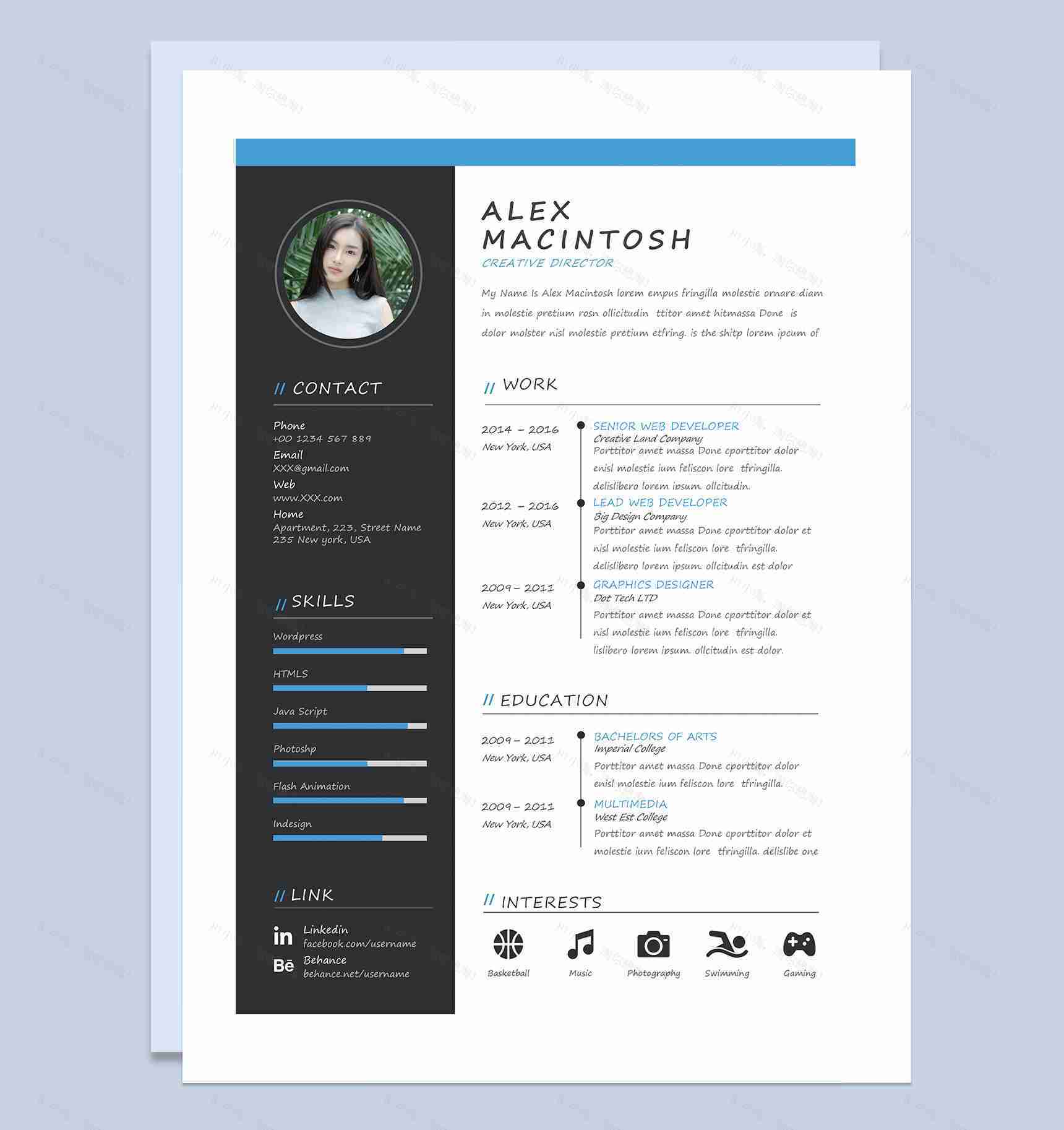 黑色大气创意总监求职简历个人简历Word模板-1