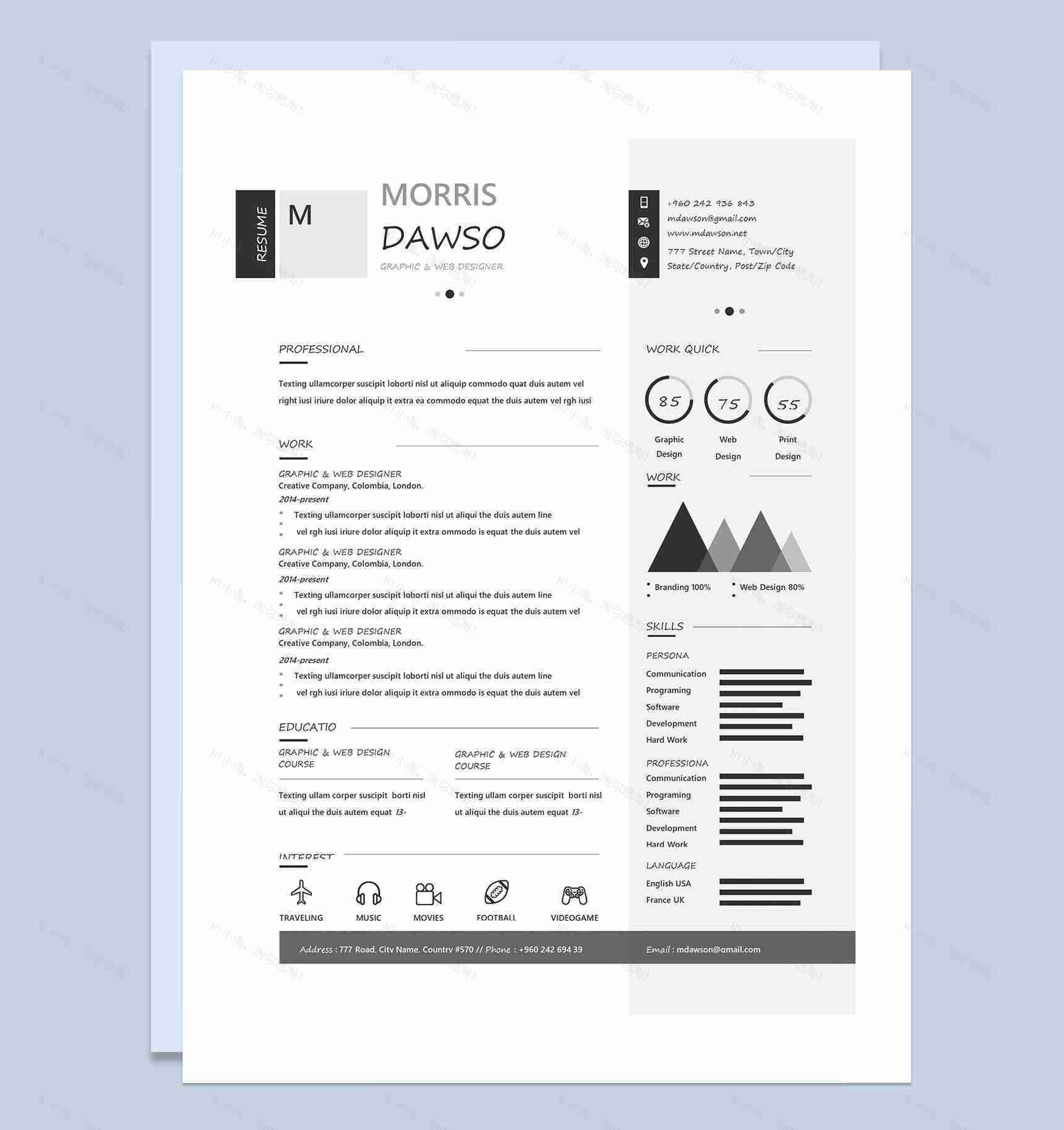 平面设计师和网页设计师求职简历自荐信个人简历套装Word模板-1