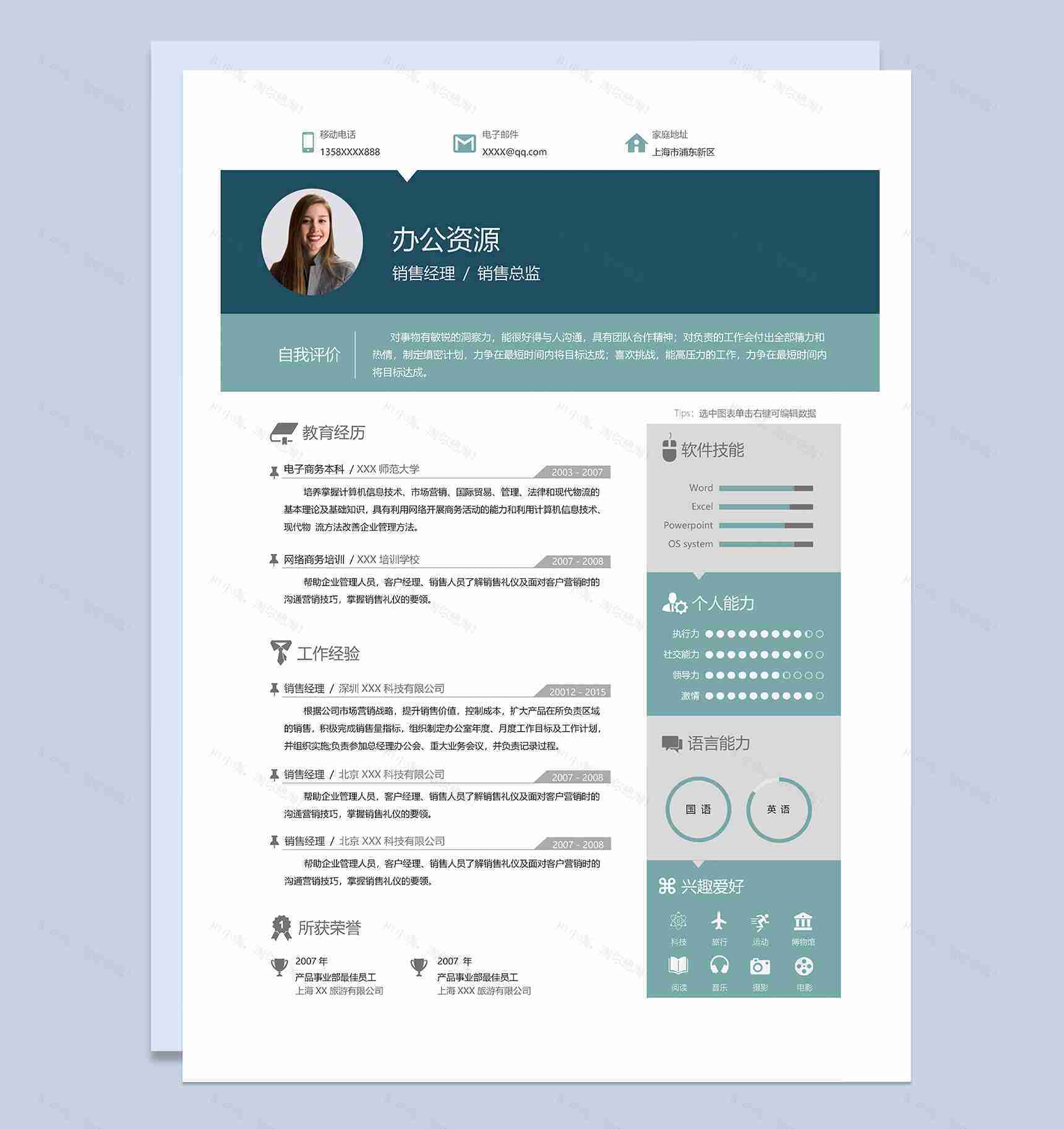 精致销售经理销售总监个人求职简历Word模板-1