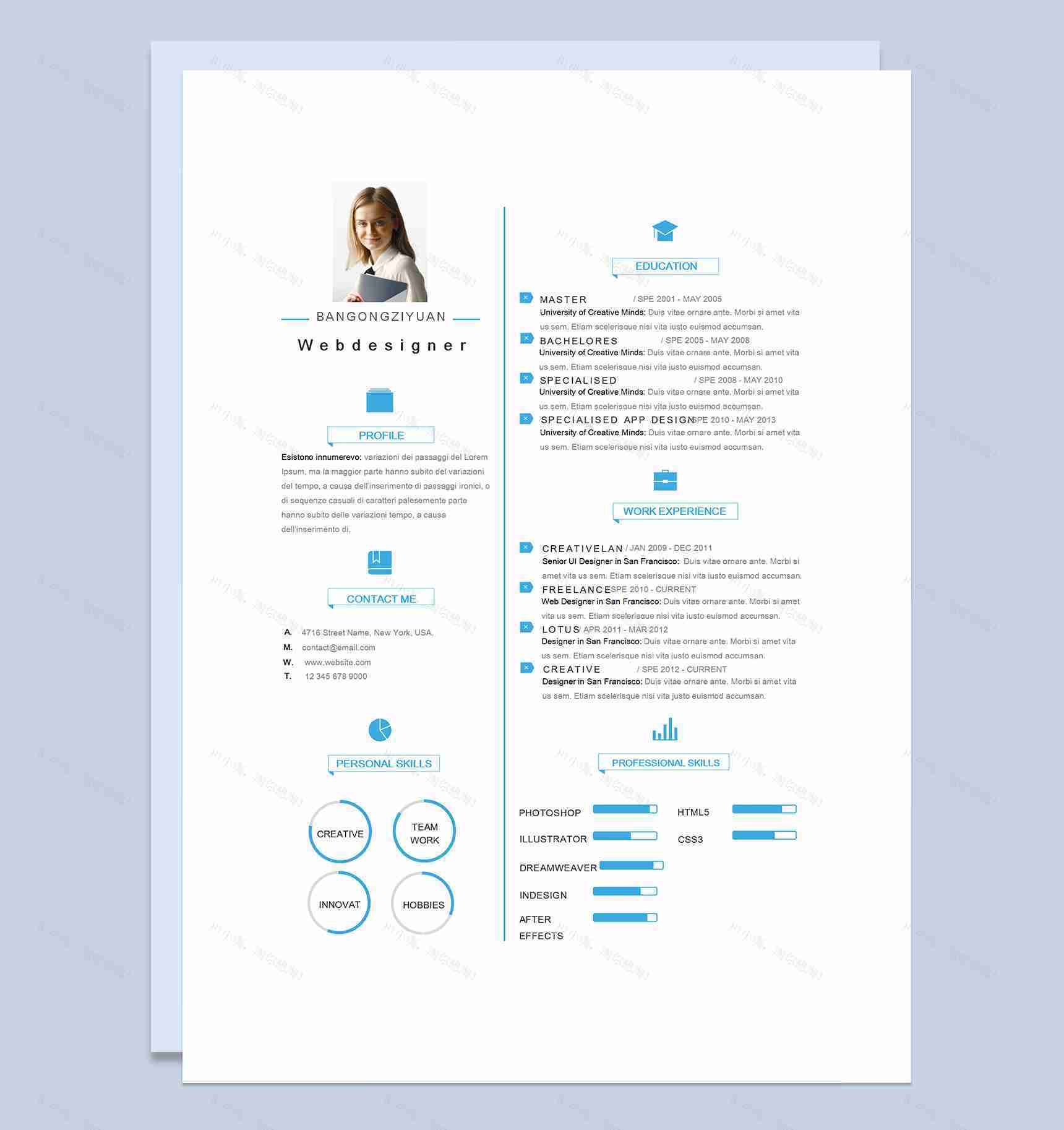 网页设计师通用的英文简历求职简历个人简历Word模板-1