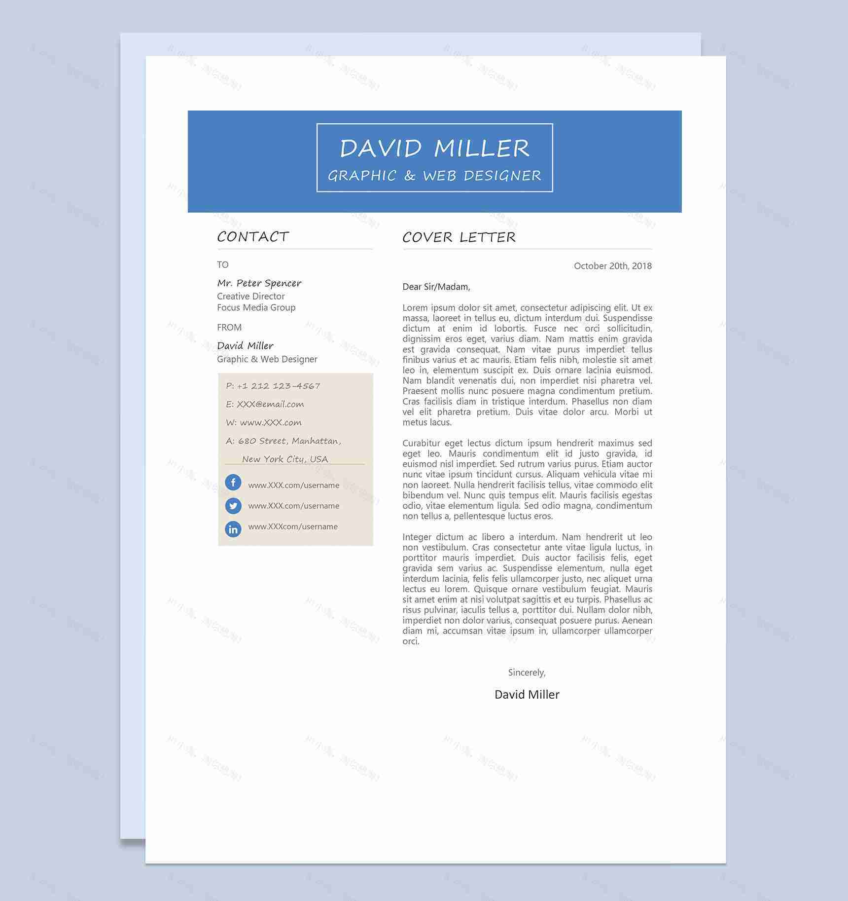 蓝色极简风网页设计师求职通用简历Word模板-1