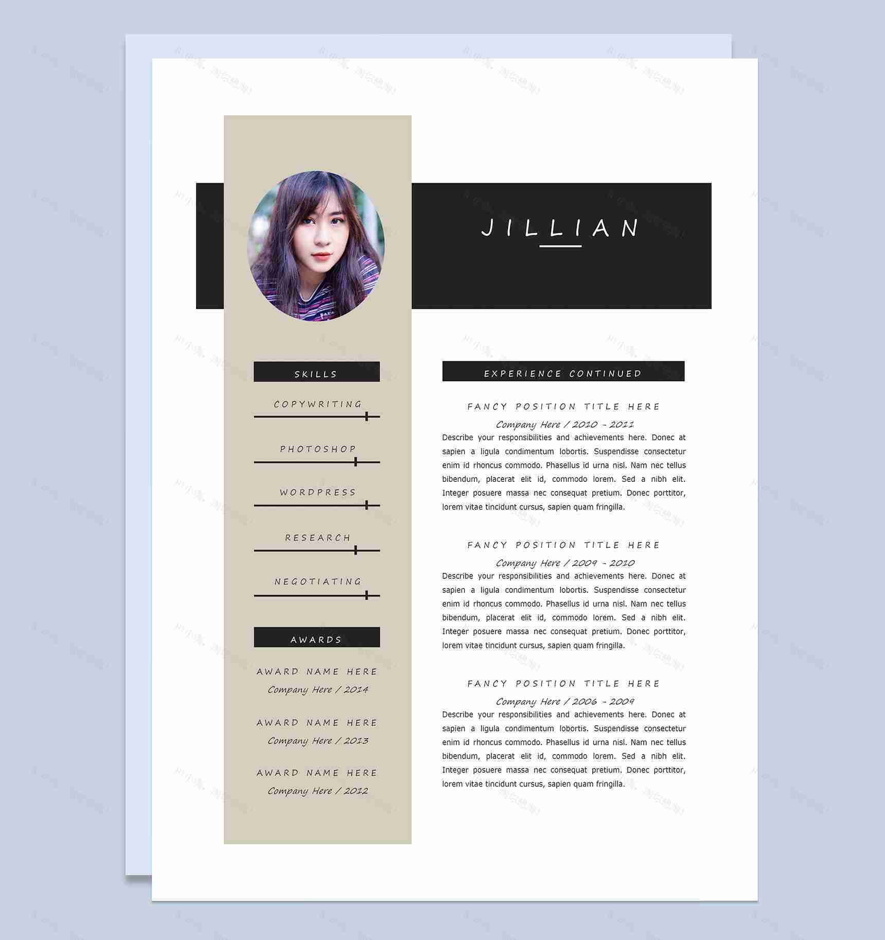 欧美风外企求职通用英文简历个人简历Word模板-1