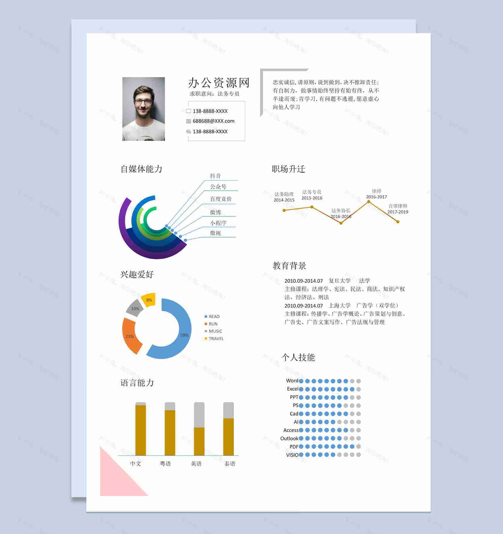 白色创意风法务专员个人求职简历Word模板-1