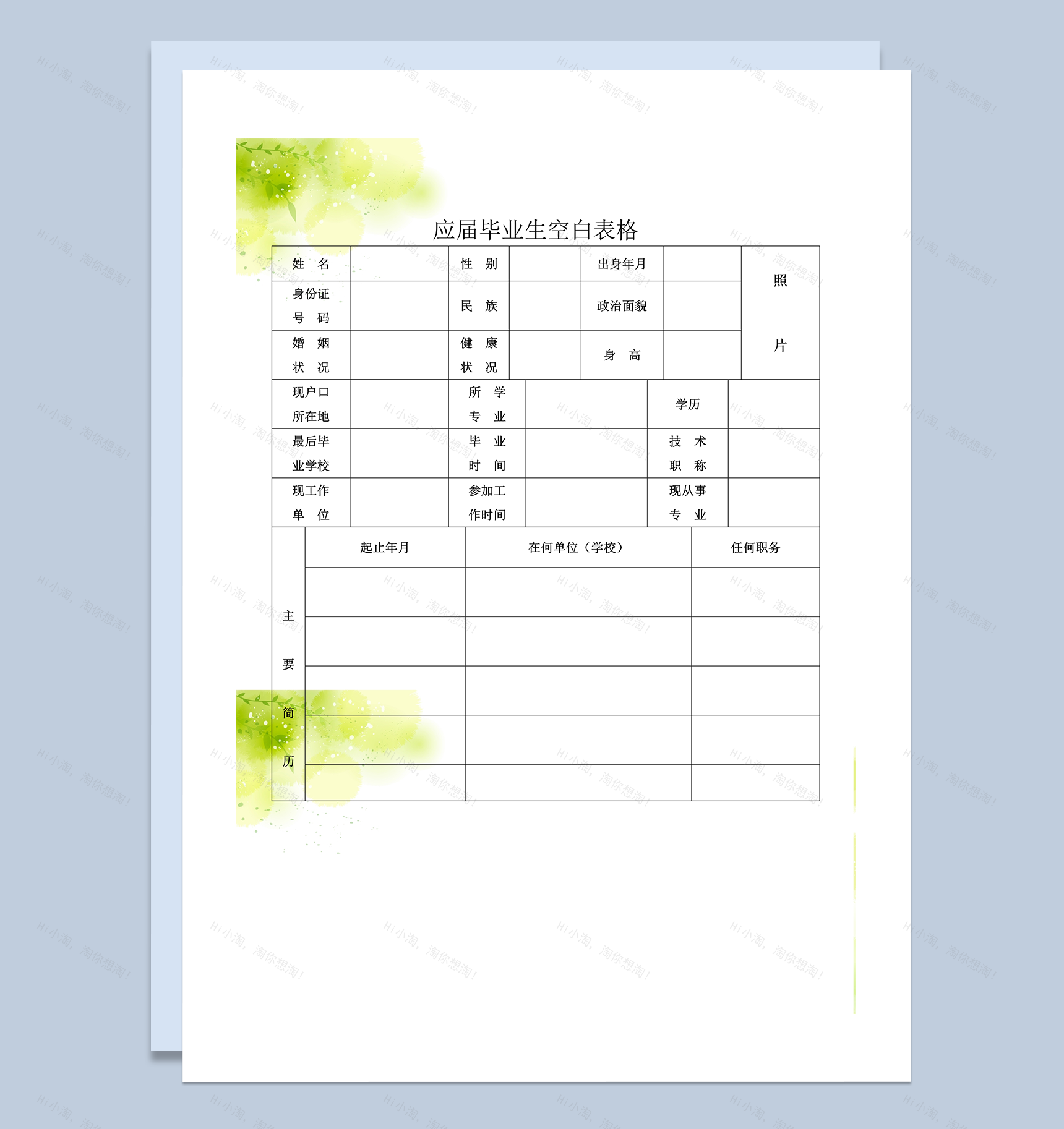清新简洁应届生求职应聘简历word模板-1