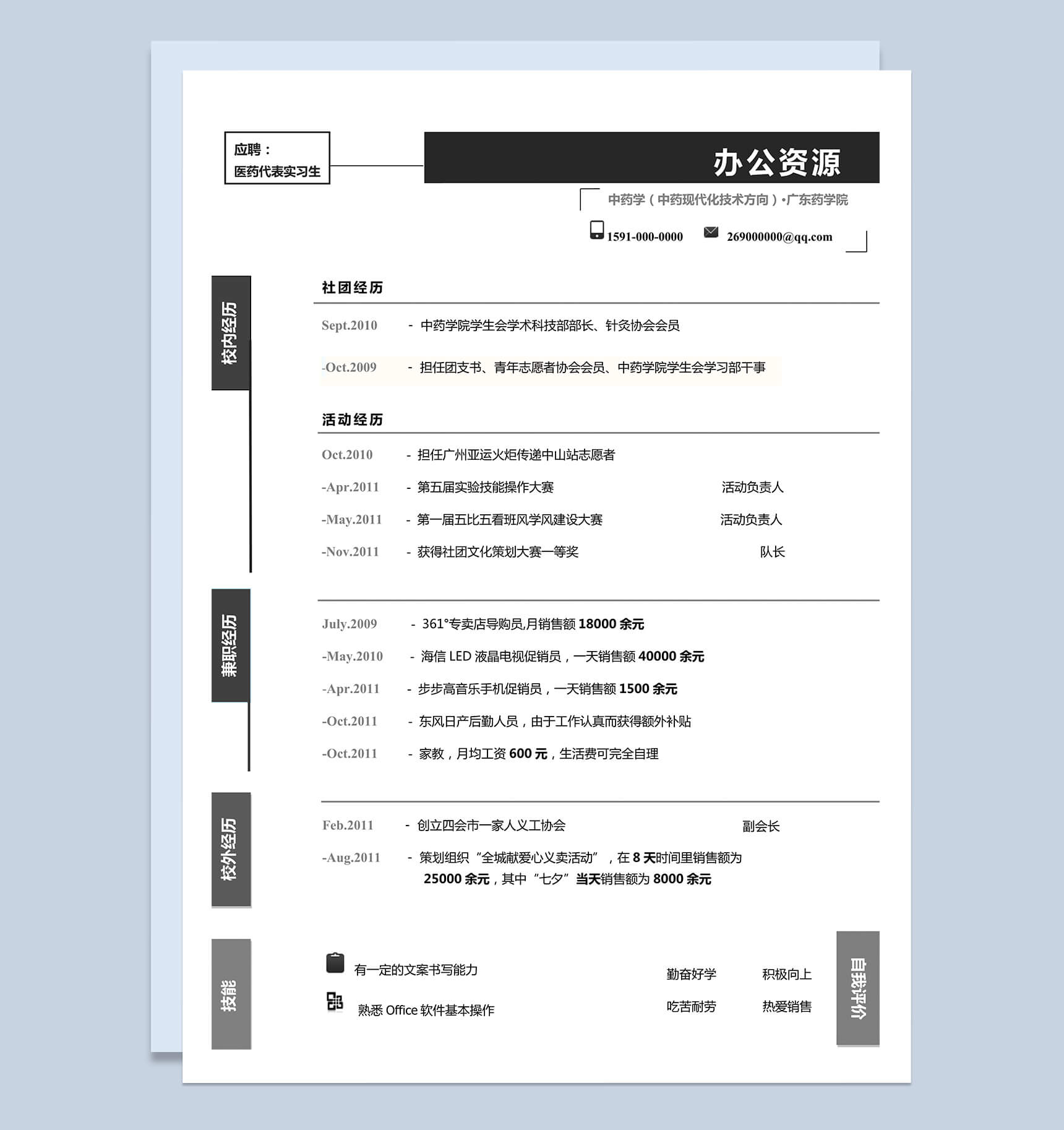 简约白色风医药求职应聘简历word模板