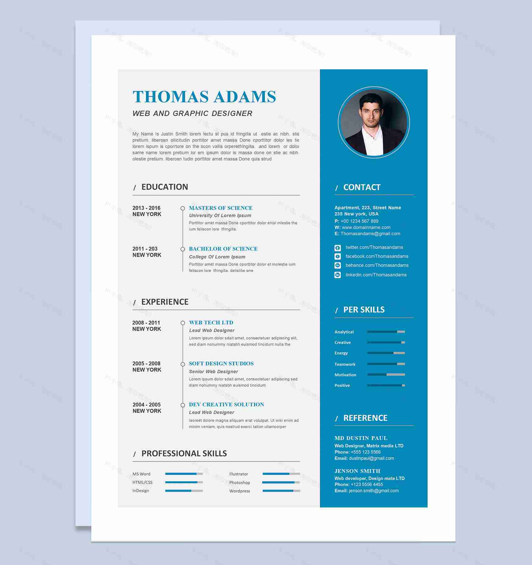 精美英文简历网页设计师和平面设计师通用个人简历求职简历Word模板-1