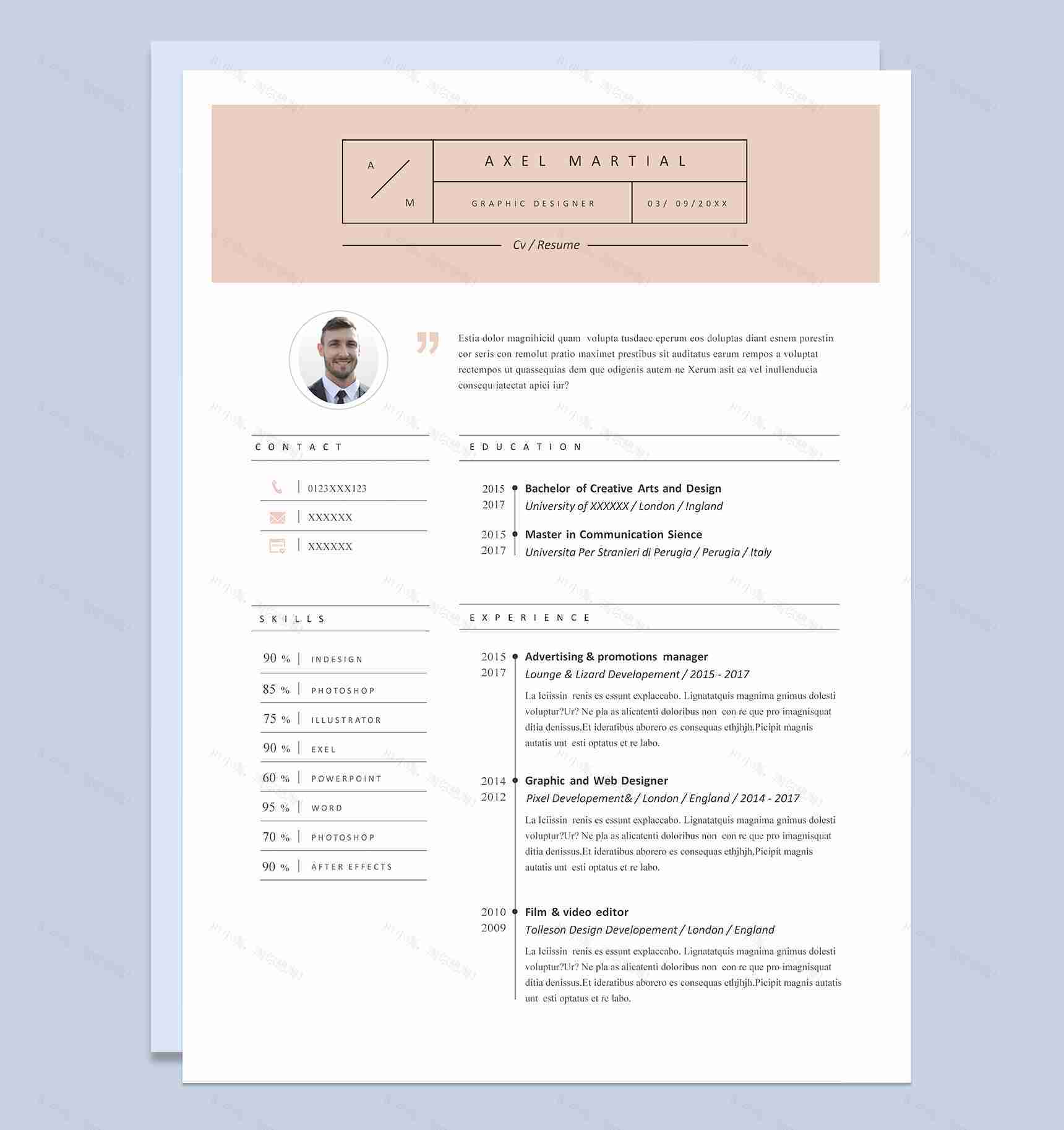 精致淡雅平面设计师个人英文通用简历Word模板-1