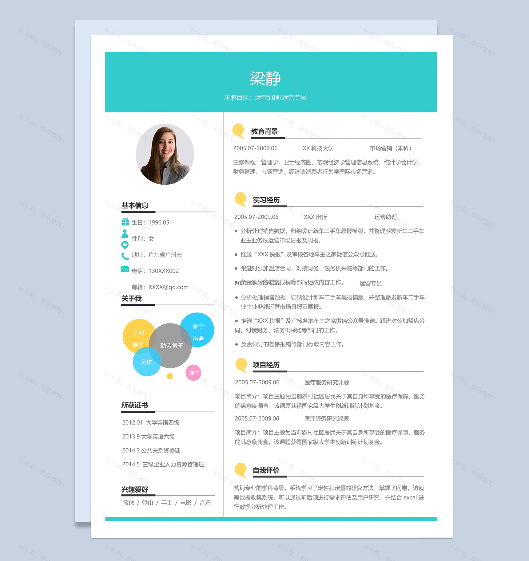 运营助理运营专员个人工作简历Word模板-1