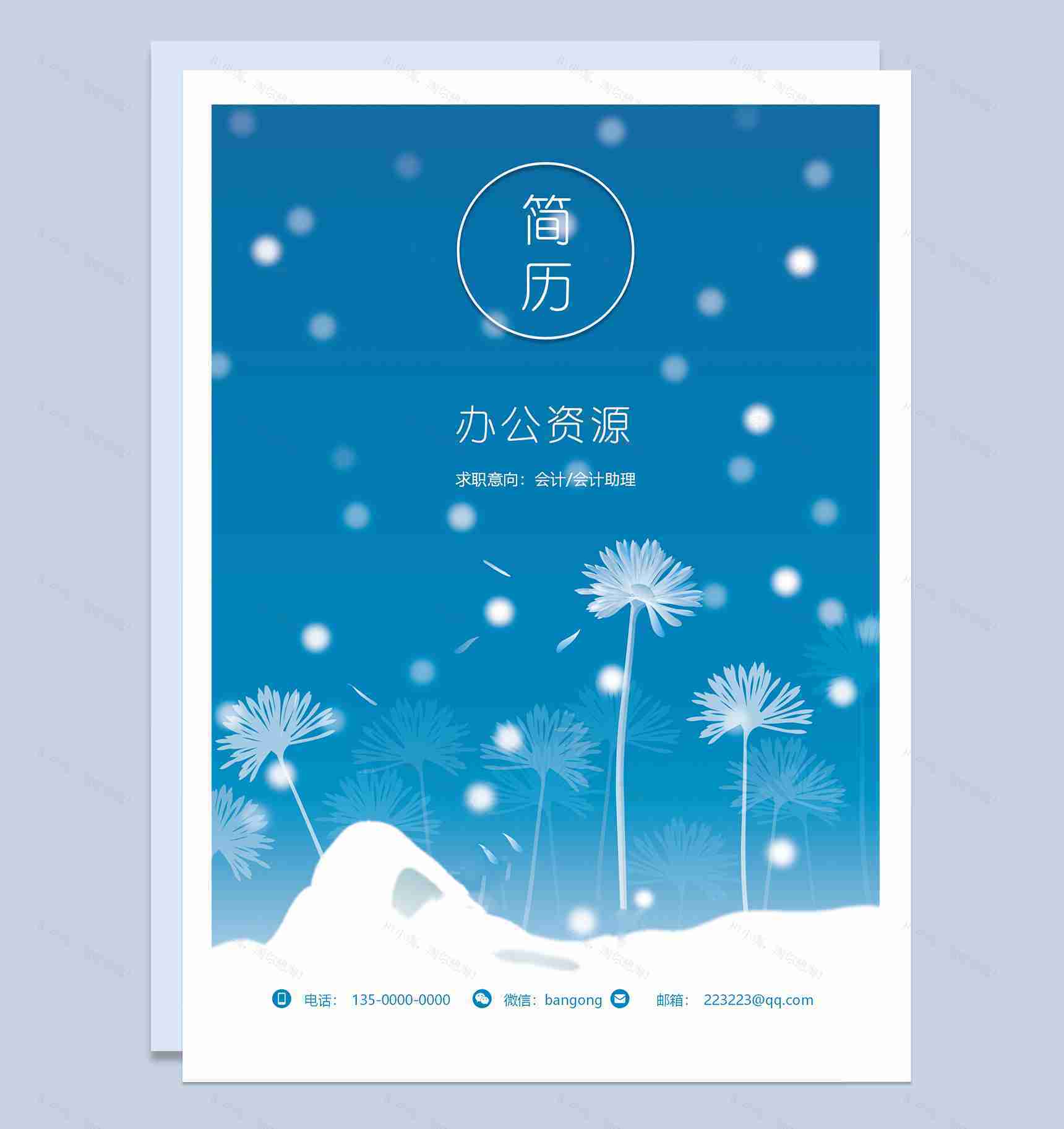 雪花简约成套会计助理求职应聘简历Word模板-1