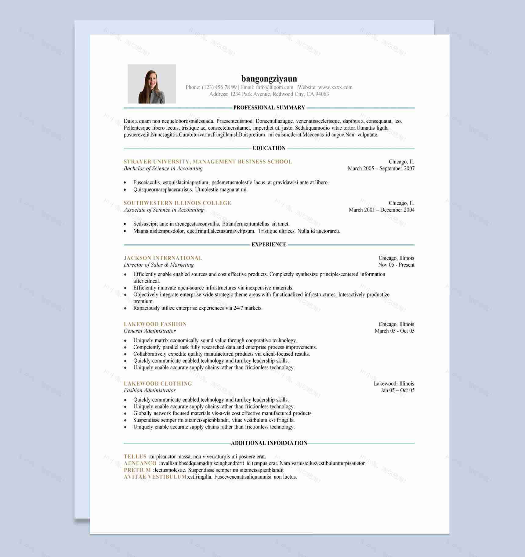 白色简约风格音乐老师个人求职英文简历Word模板-1