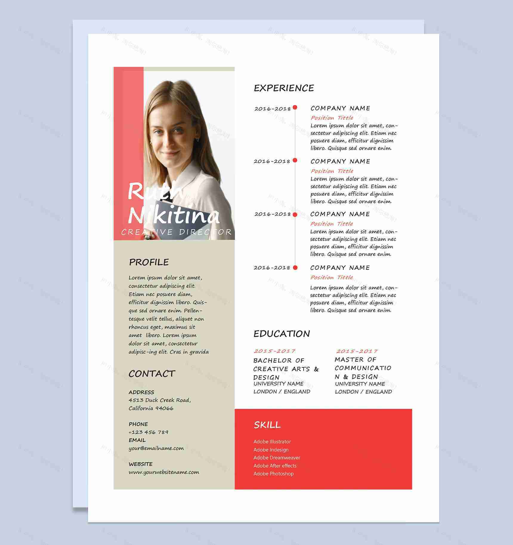 高端英文简历创意总监通用求职简历个人简历Word模板-1