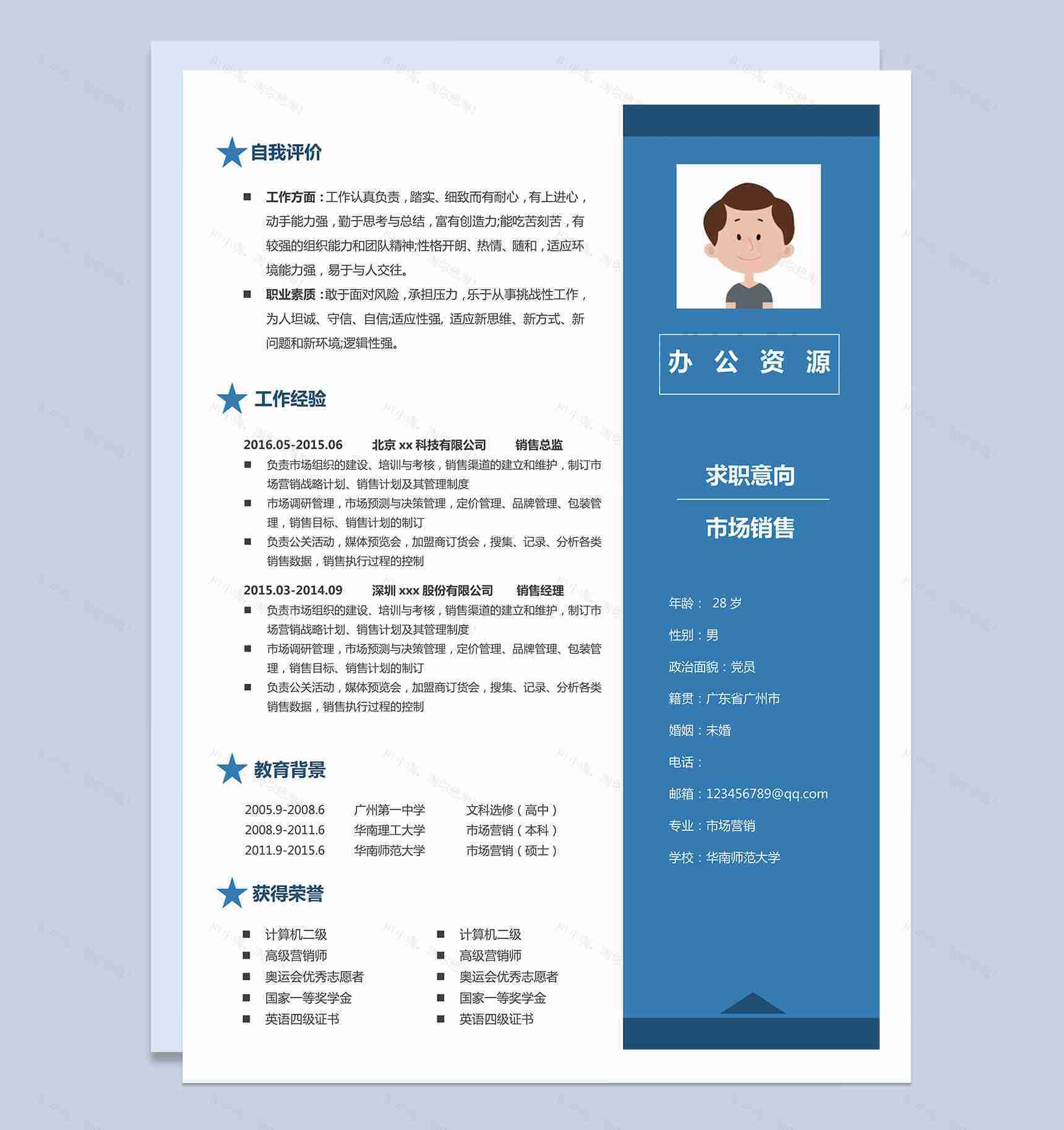 创意活泼个人销售医疗销售求职简历Word模板-1