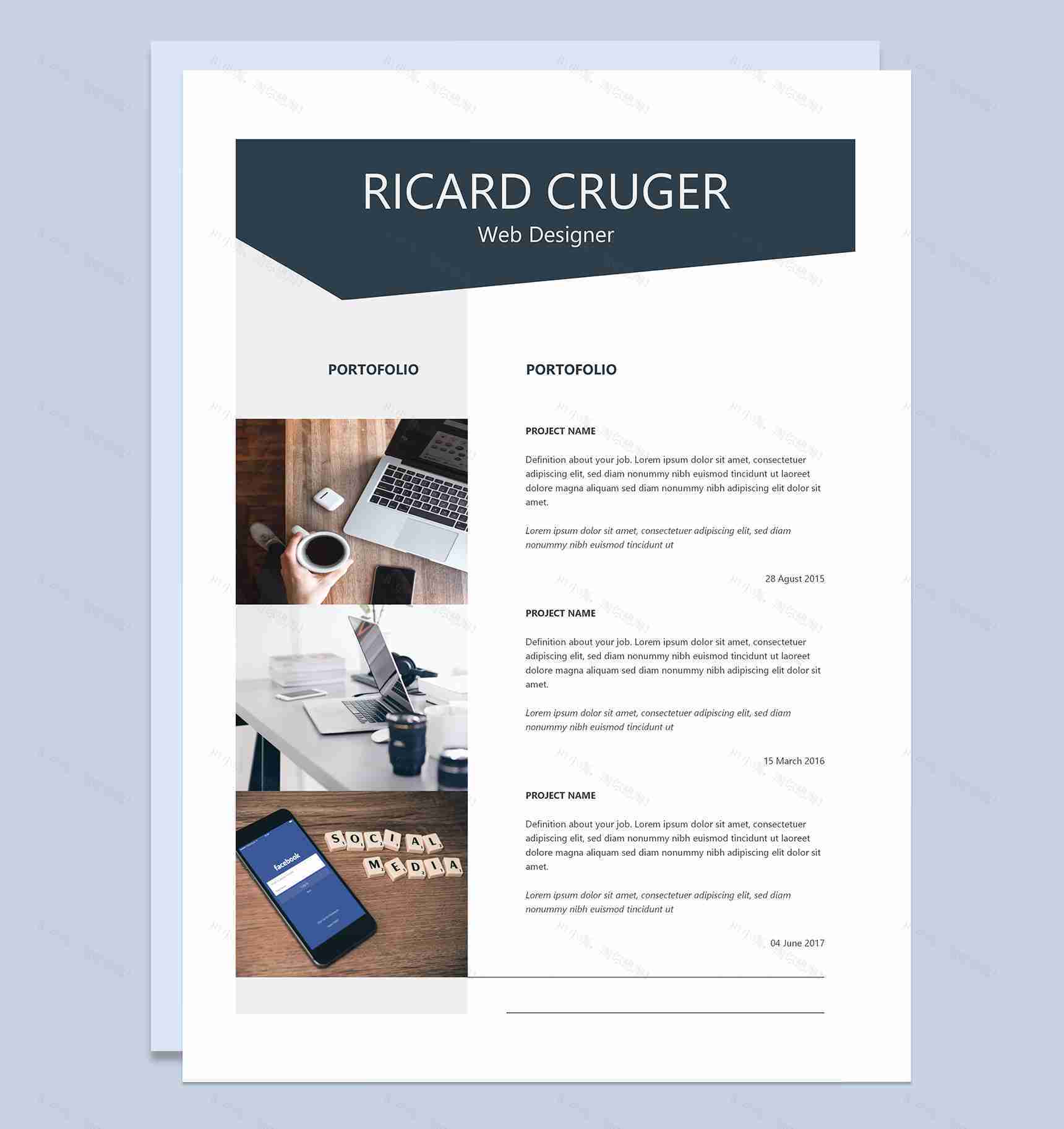 欧美风网页设计师求职通用个人简历Word模板-1