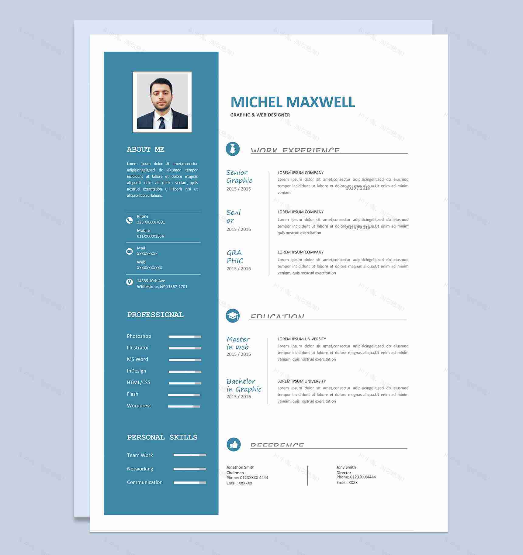 精致大气平面设计师网页设计师个人英文版简历Word模板-1