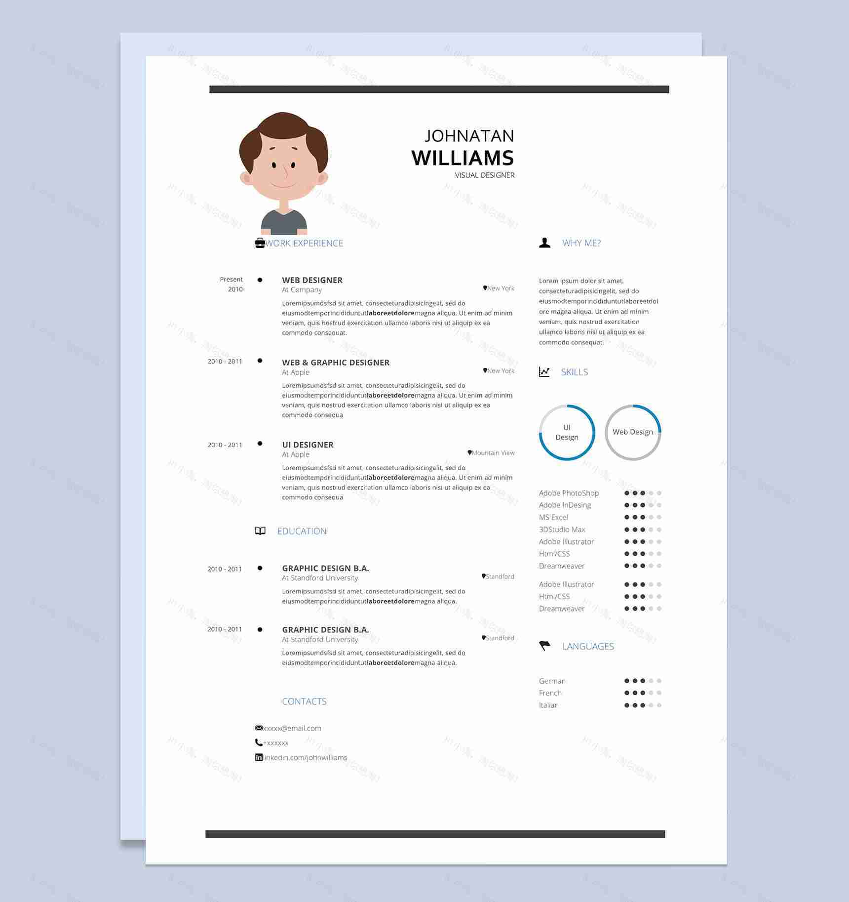 蓝白色高端大气英文求职简历Word模板-1