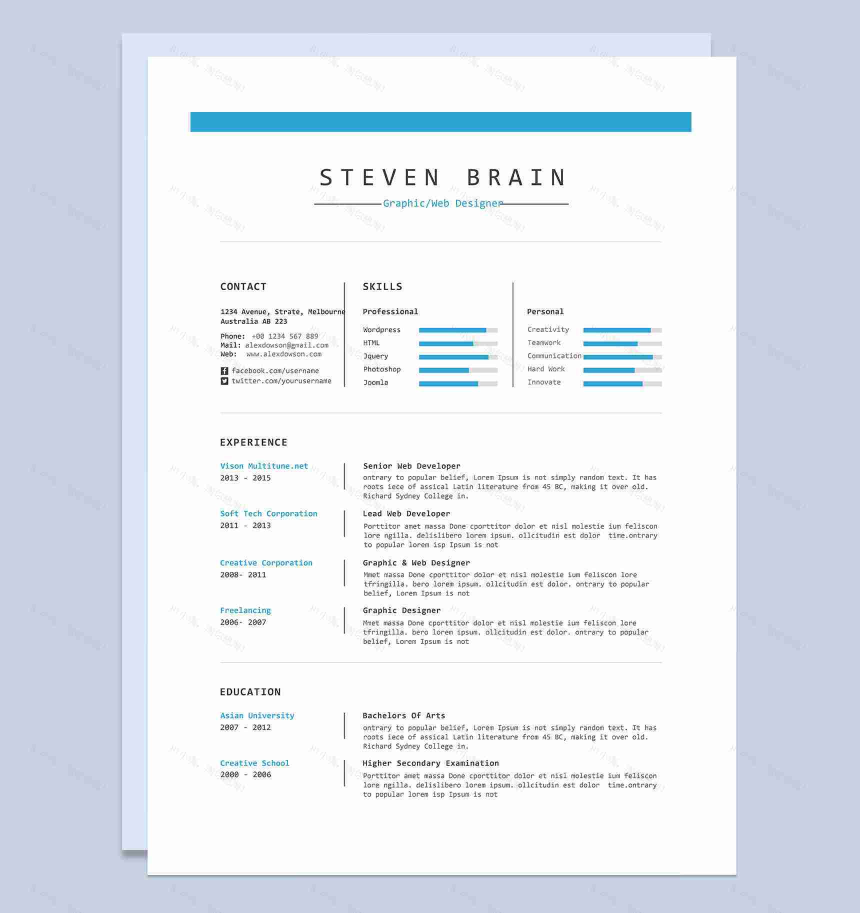 简约扁平风平面设计师网页设计师常用个人简历求职简历Word模板-1