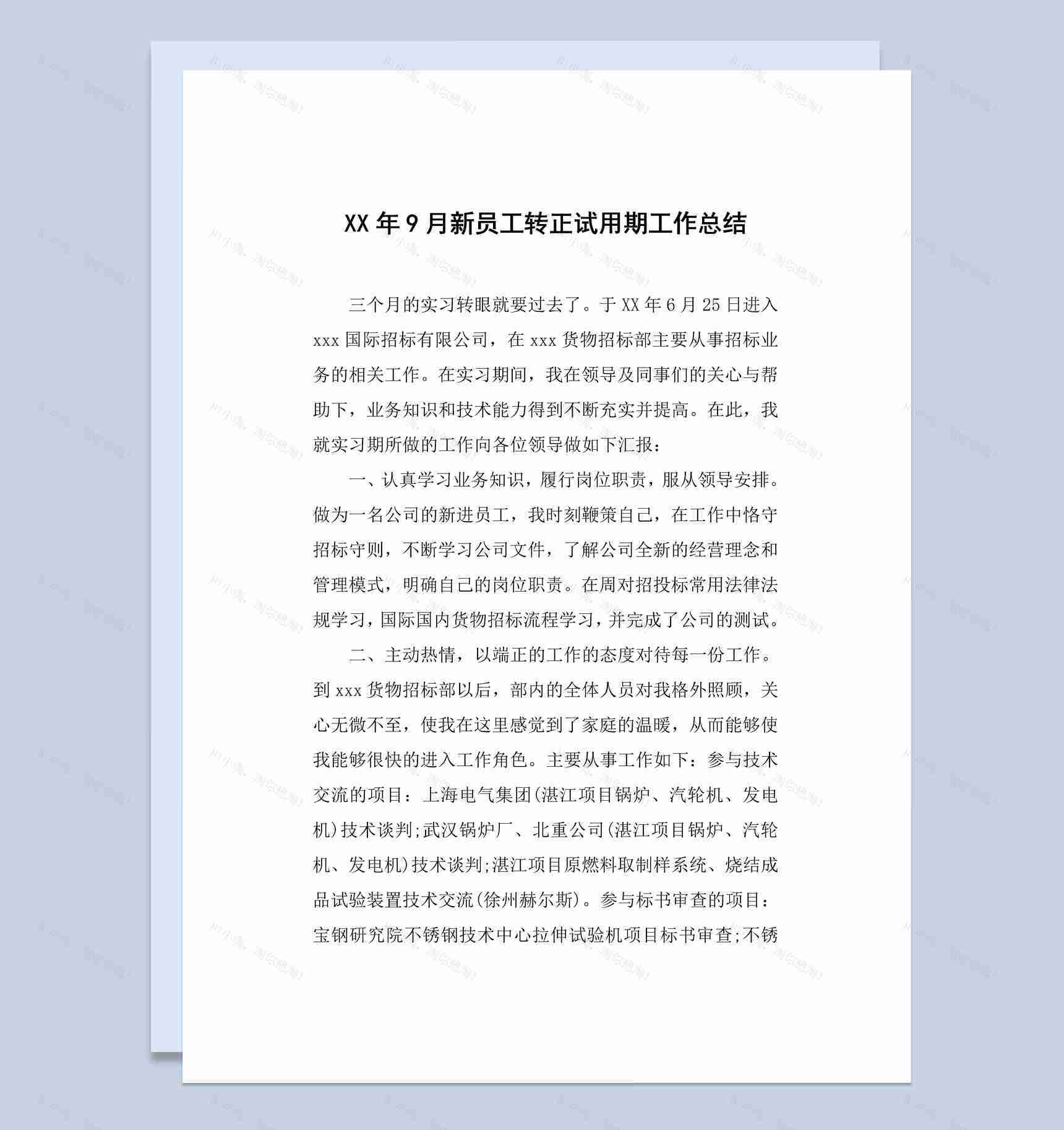 集团企业新员工试用期转正工作总结汇报Word模板-1