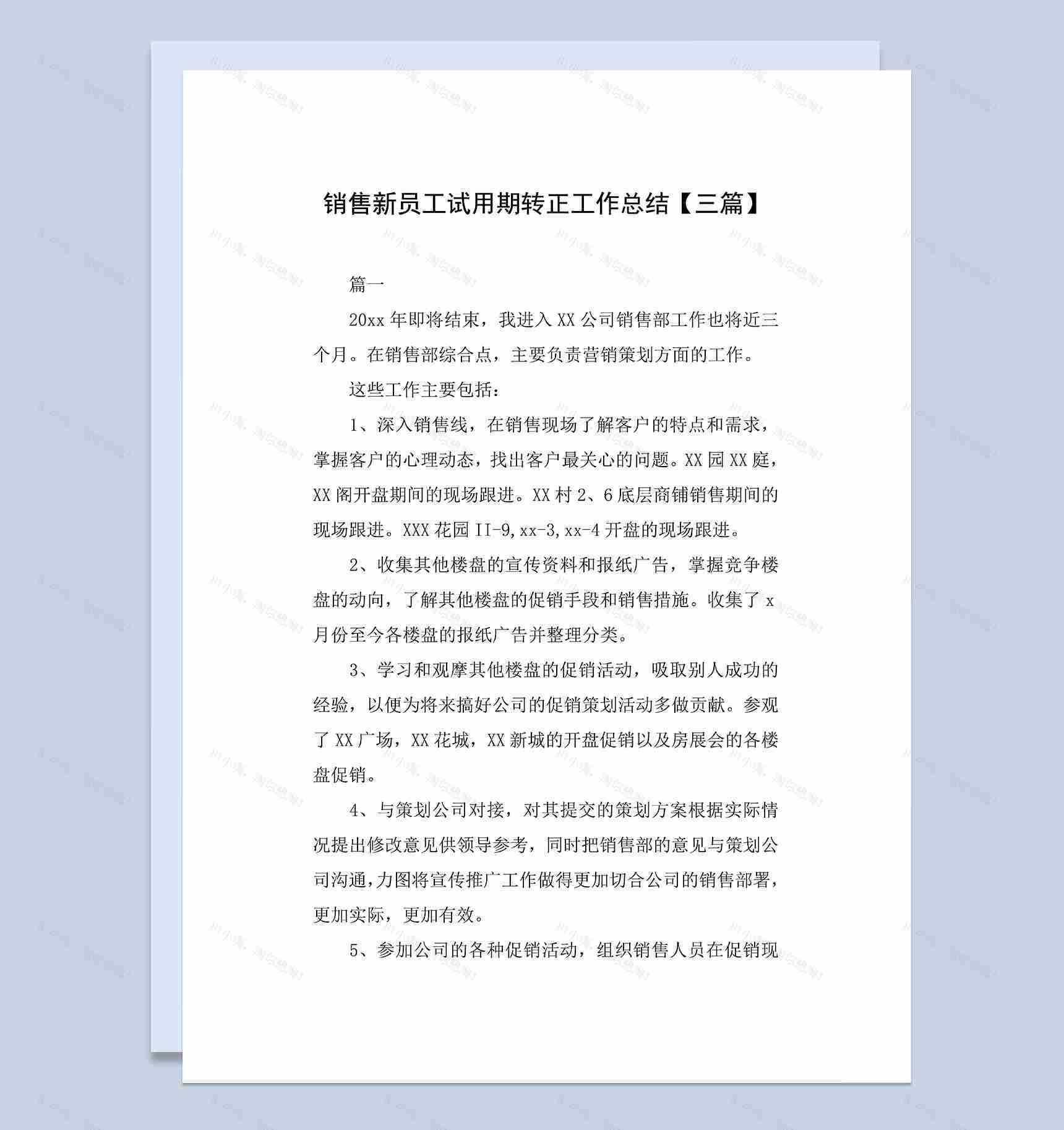 完整全面销售新员工试用期转正年终工作总结Word模板-1