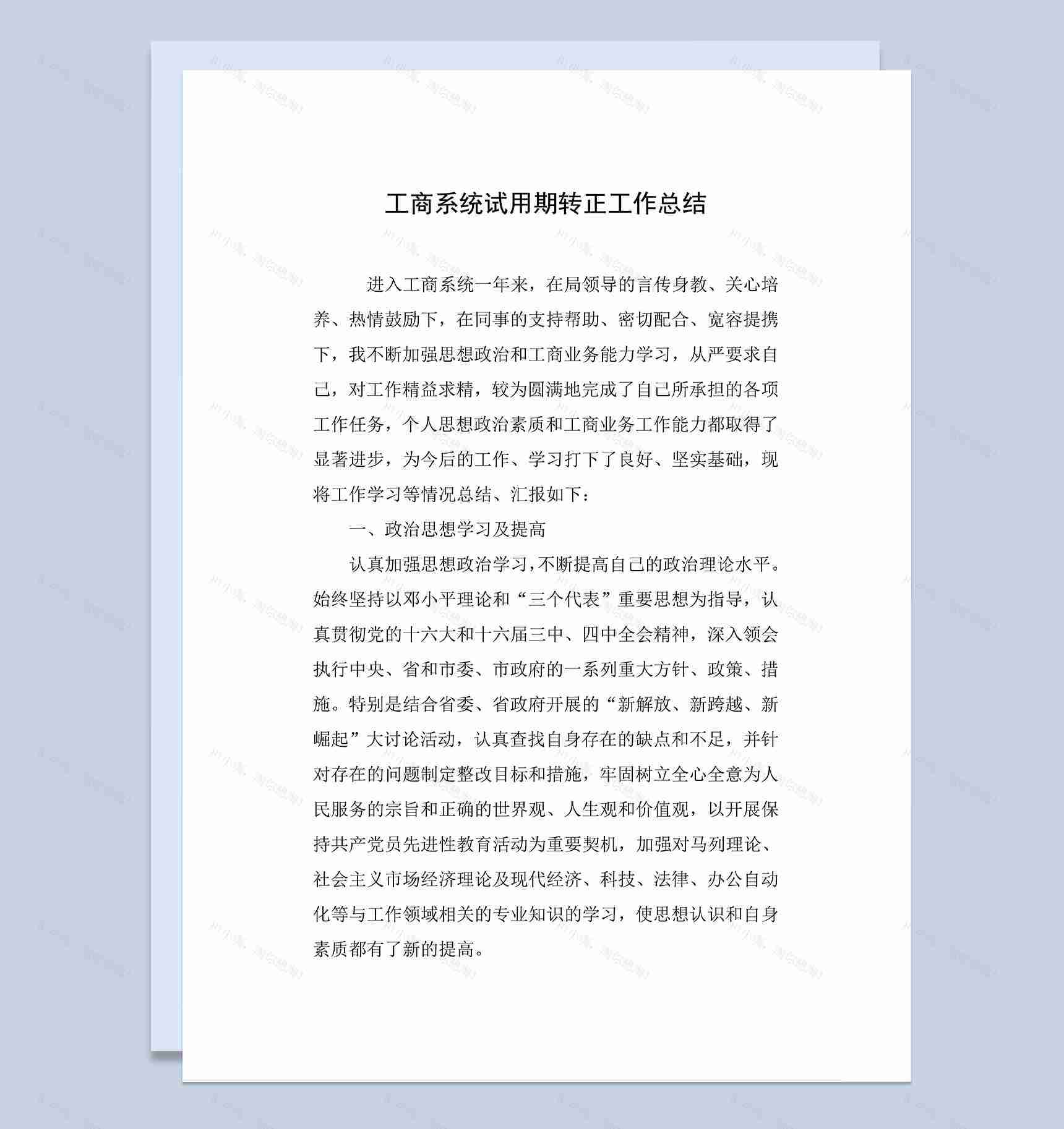 工商系统个人试用期转正工作总结年终总结Word模板-1