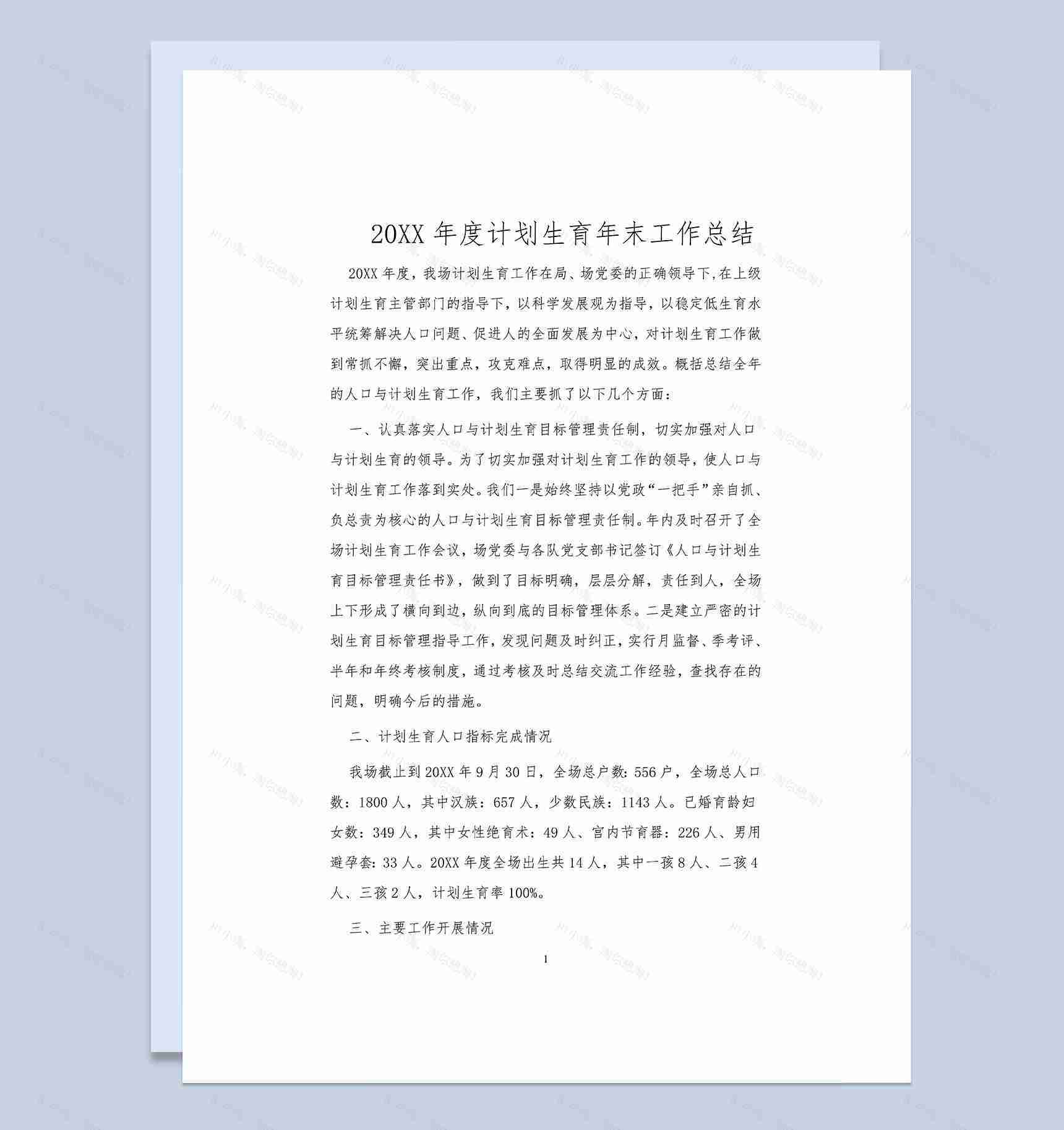 20XX年度计划生育年末工作总结Word模板-1