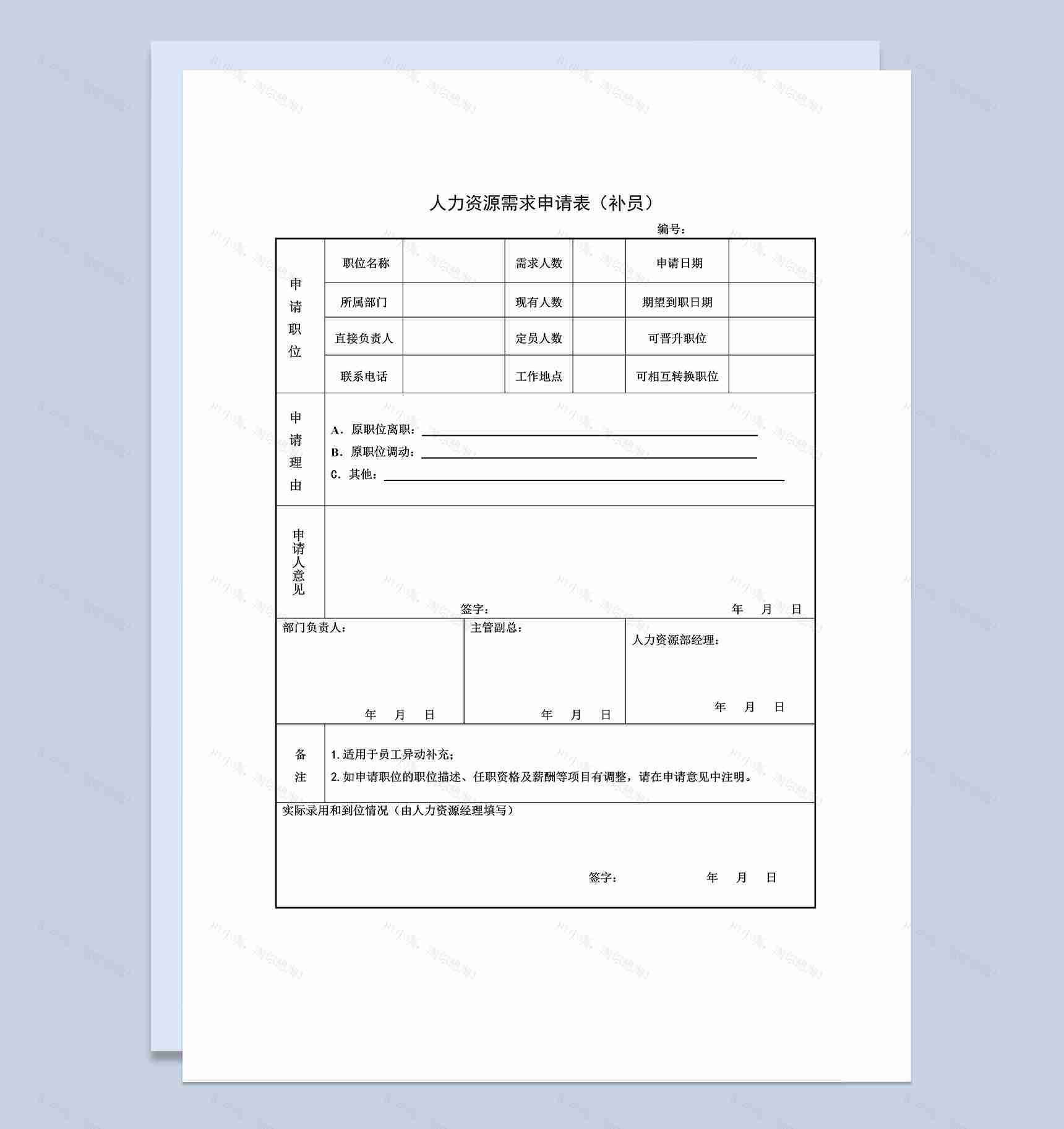 人力资源部门用人需求申请表Word模板-1