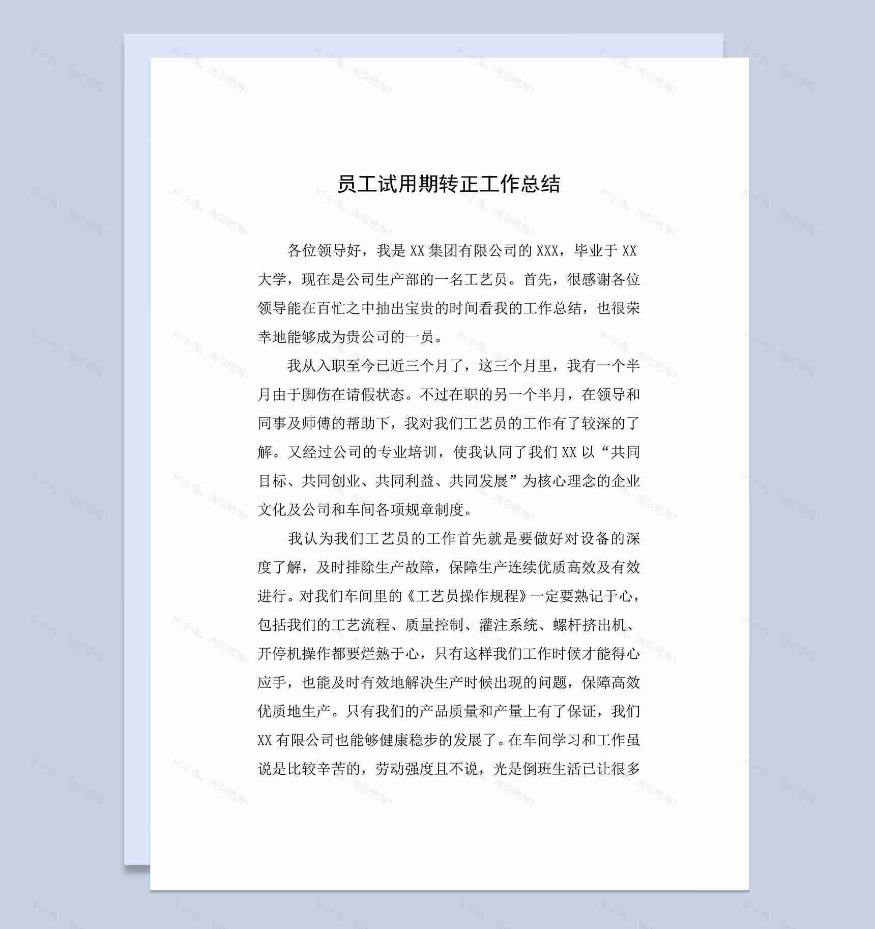 员工工艺员试用期转正年终工作总结Word模板-1