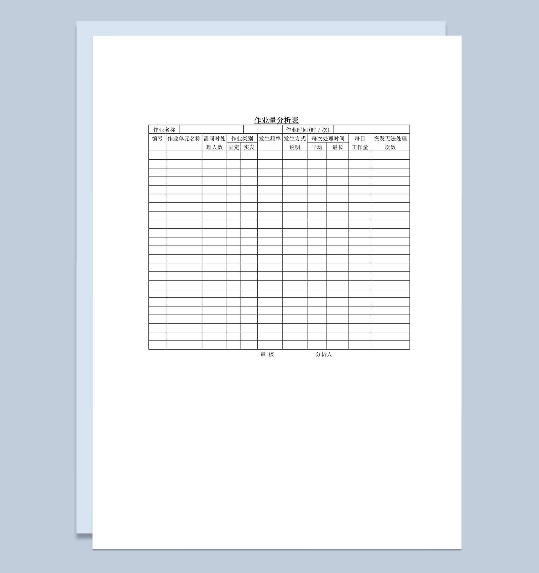 工厂员工作业标准时间研究测评表明细word模板
