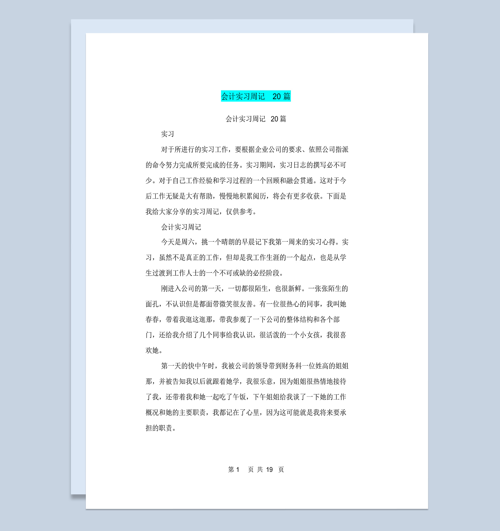 集团公司企业会计实习周记报告Word模板