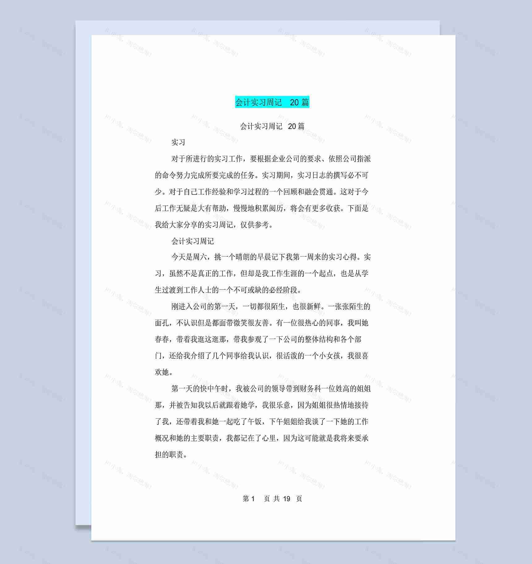 集团公司企业会计实习周记报告Word模板-1