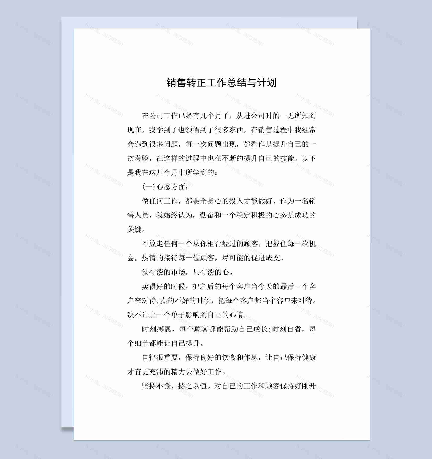 全面系统销售年终转正工作总结与计划Word模板-1