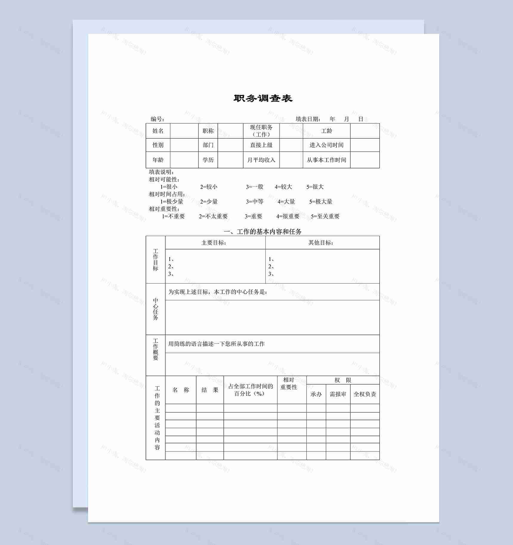 企业工作岗位人员职务分析调查表Word模板-1