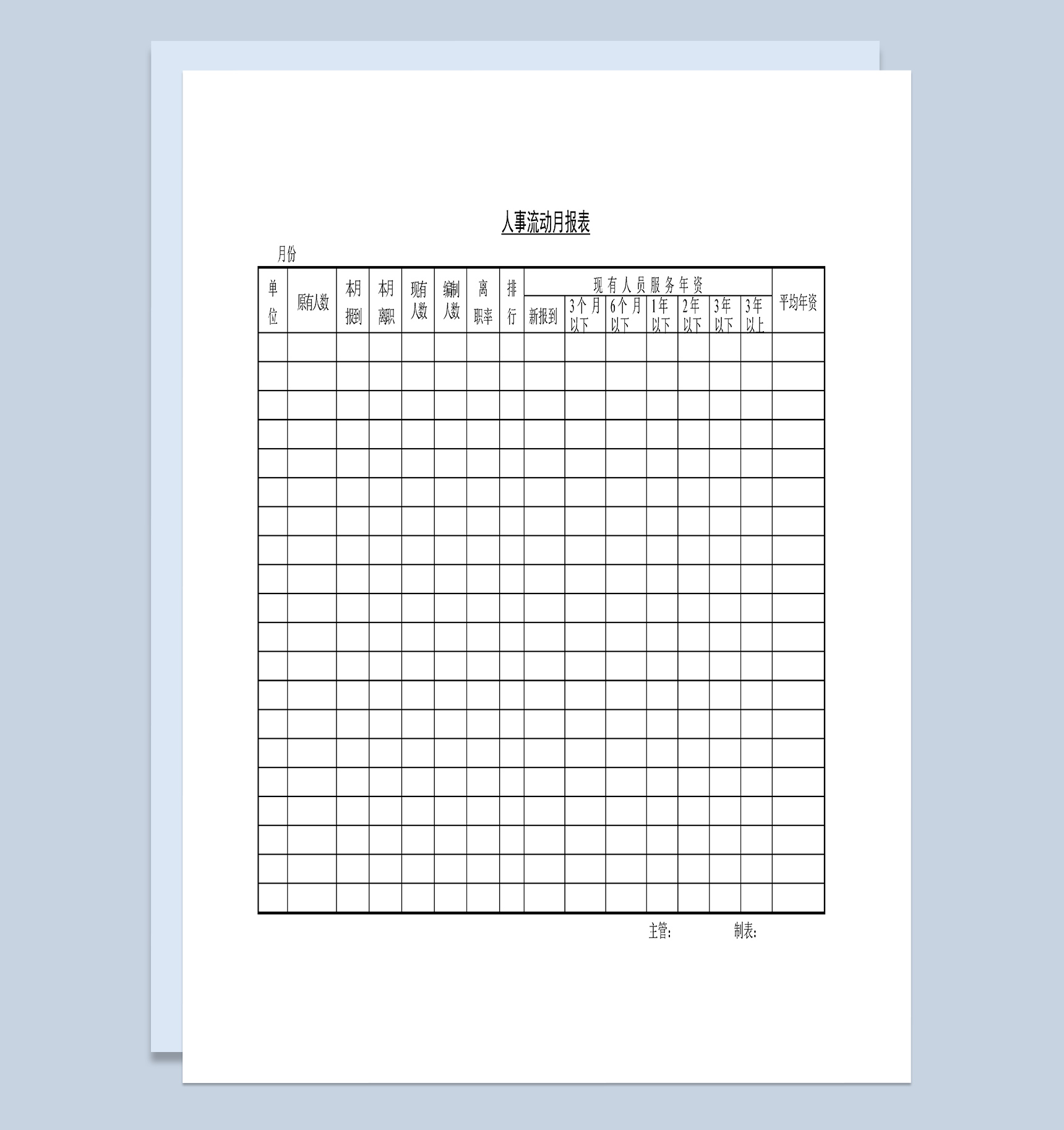 人事流动月报表流动人员人事档案Word模板