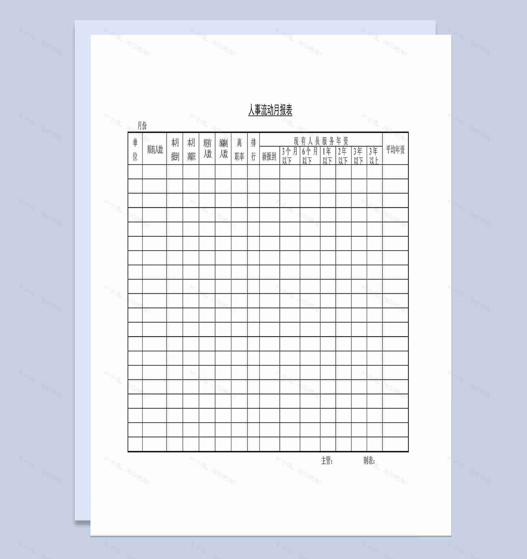 人事流动月报表流动人员人事档案Word模板-1