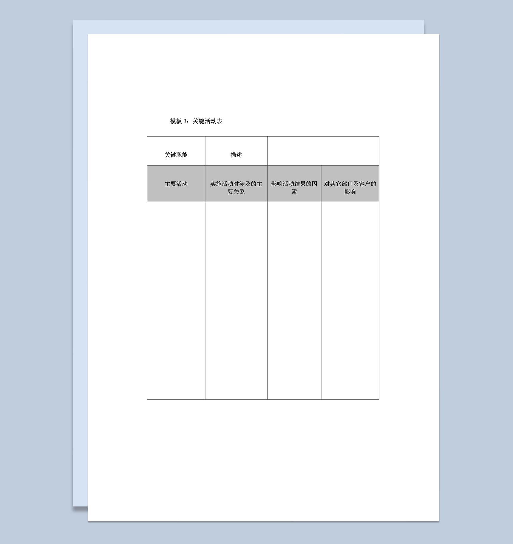 公司主要活动关键活动实施表word模板